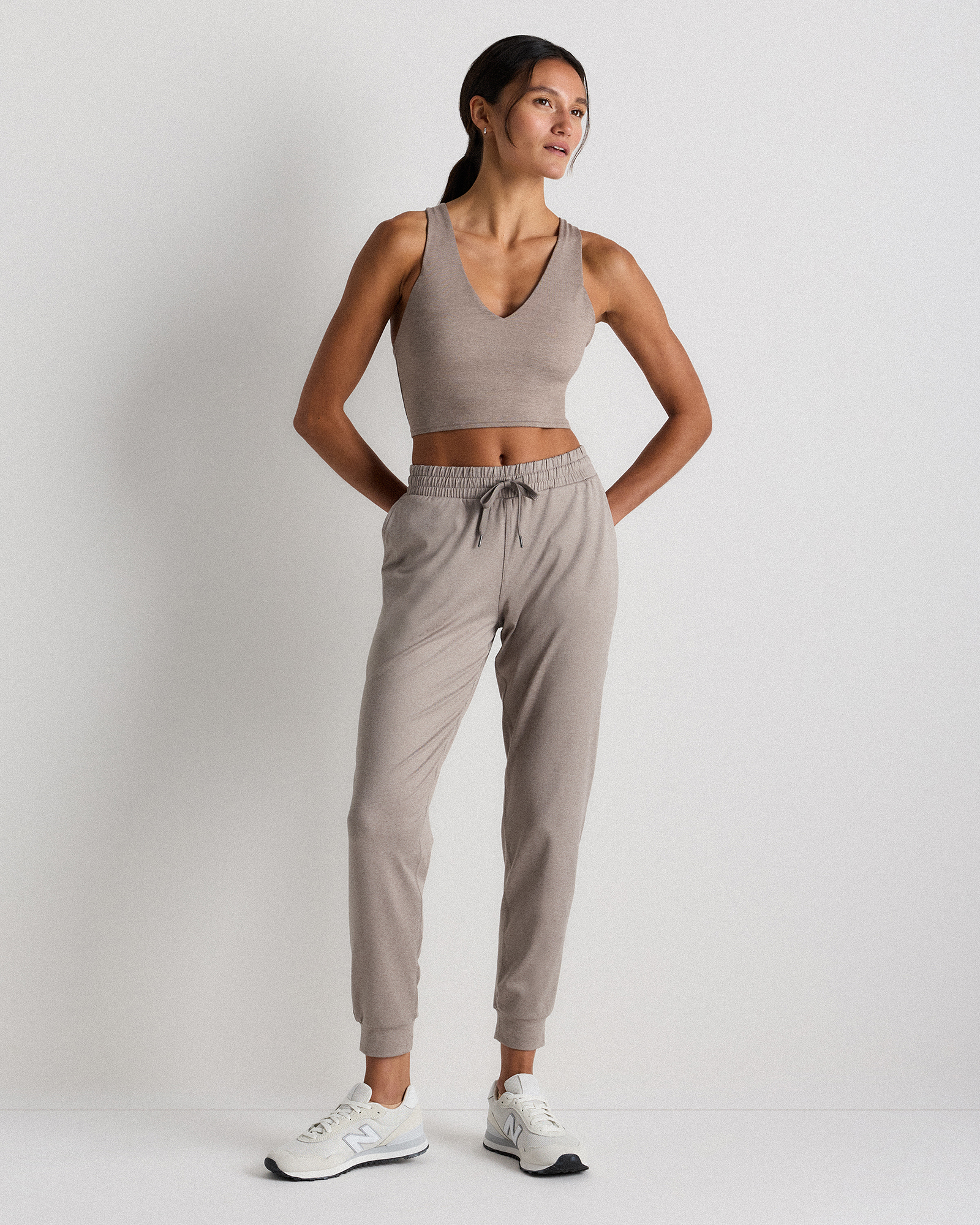 Ultra-Soft V-Neck Cropped Tank in Heather Morel Grey