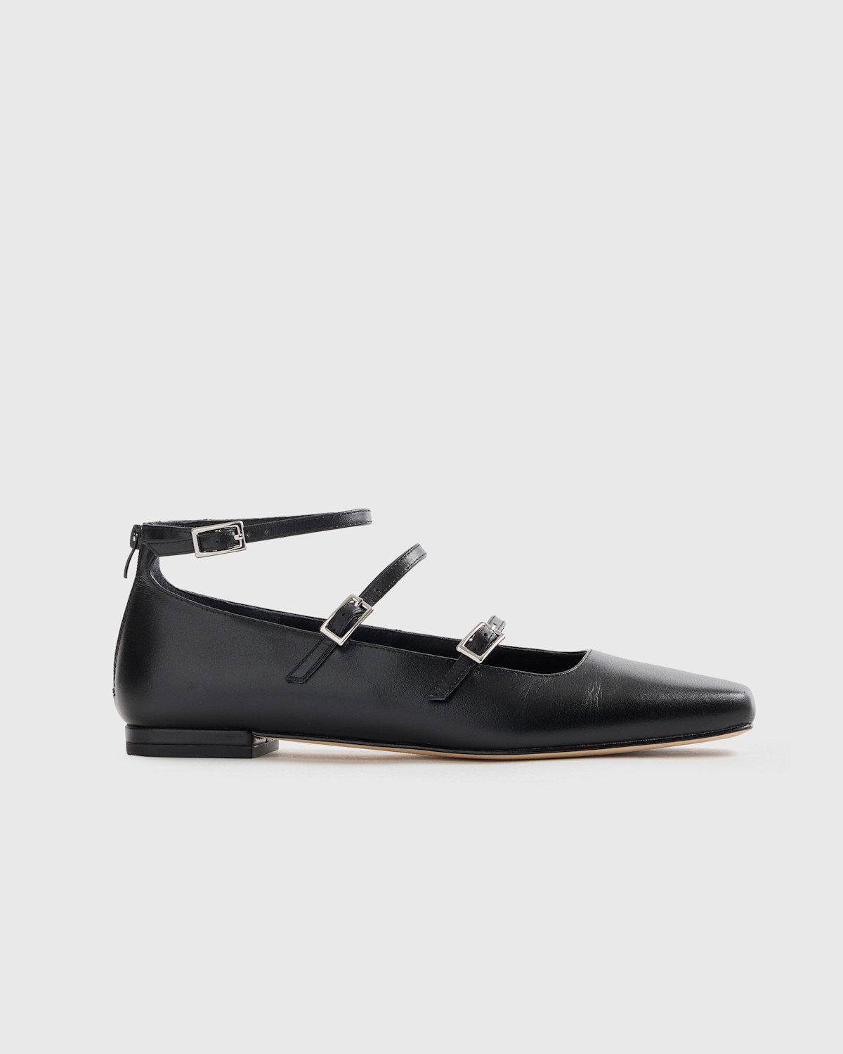 Italian Leather Strappy Ballet Flat in Black