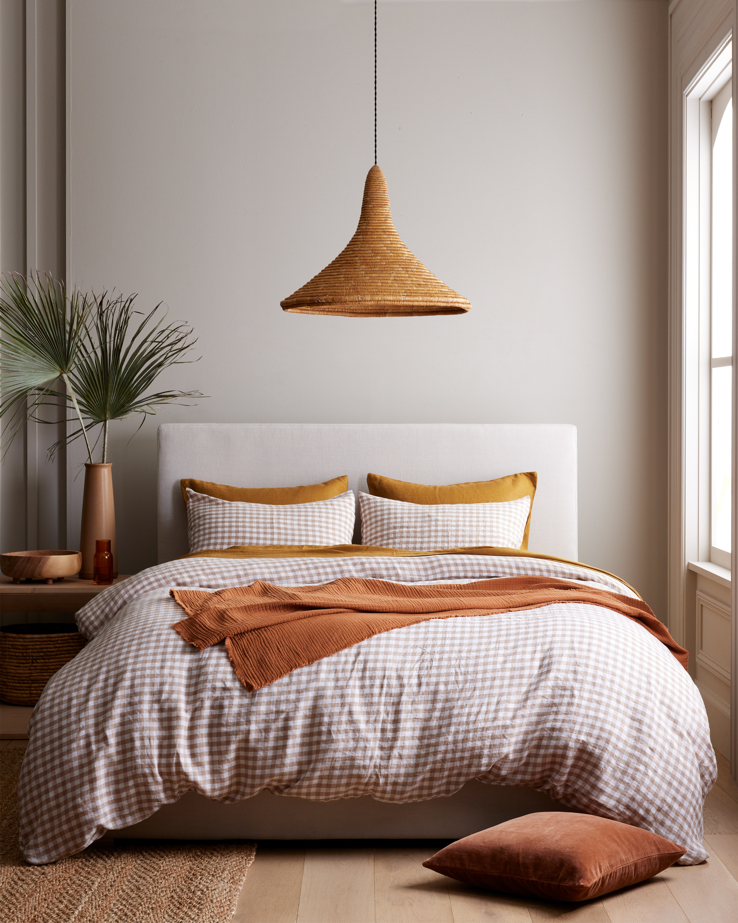 Cafe Ensemble de housse de couette en lin européen à motif vichy