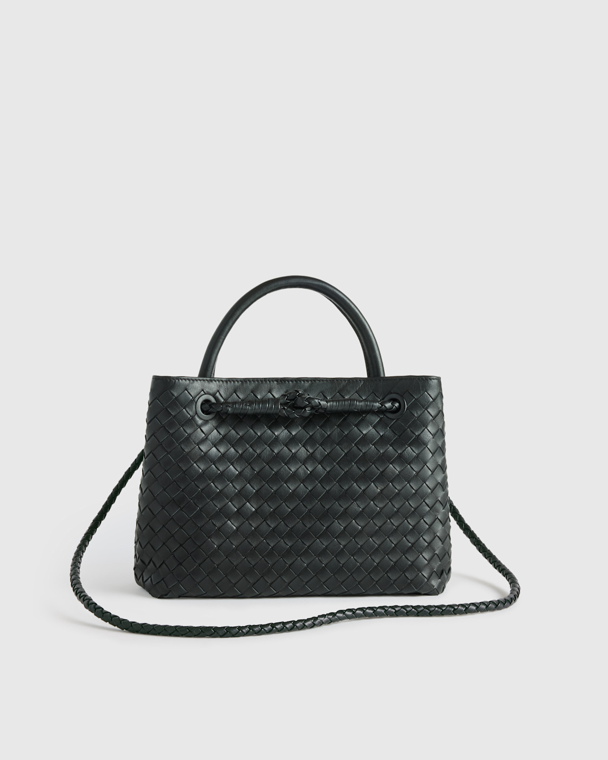 Quince Italian Leather Handwoven Mini Satchel in Black