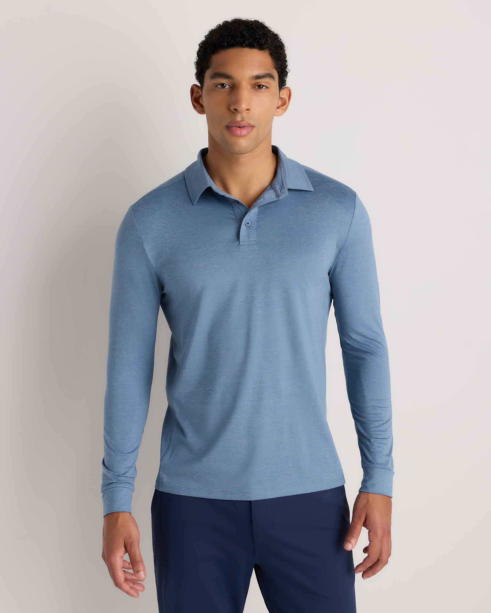 Heather Dewstone Blue Polo à manches longues de performance en Flowknit Breeze