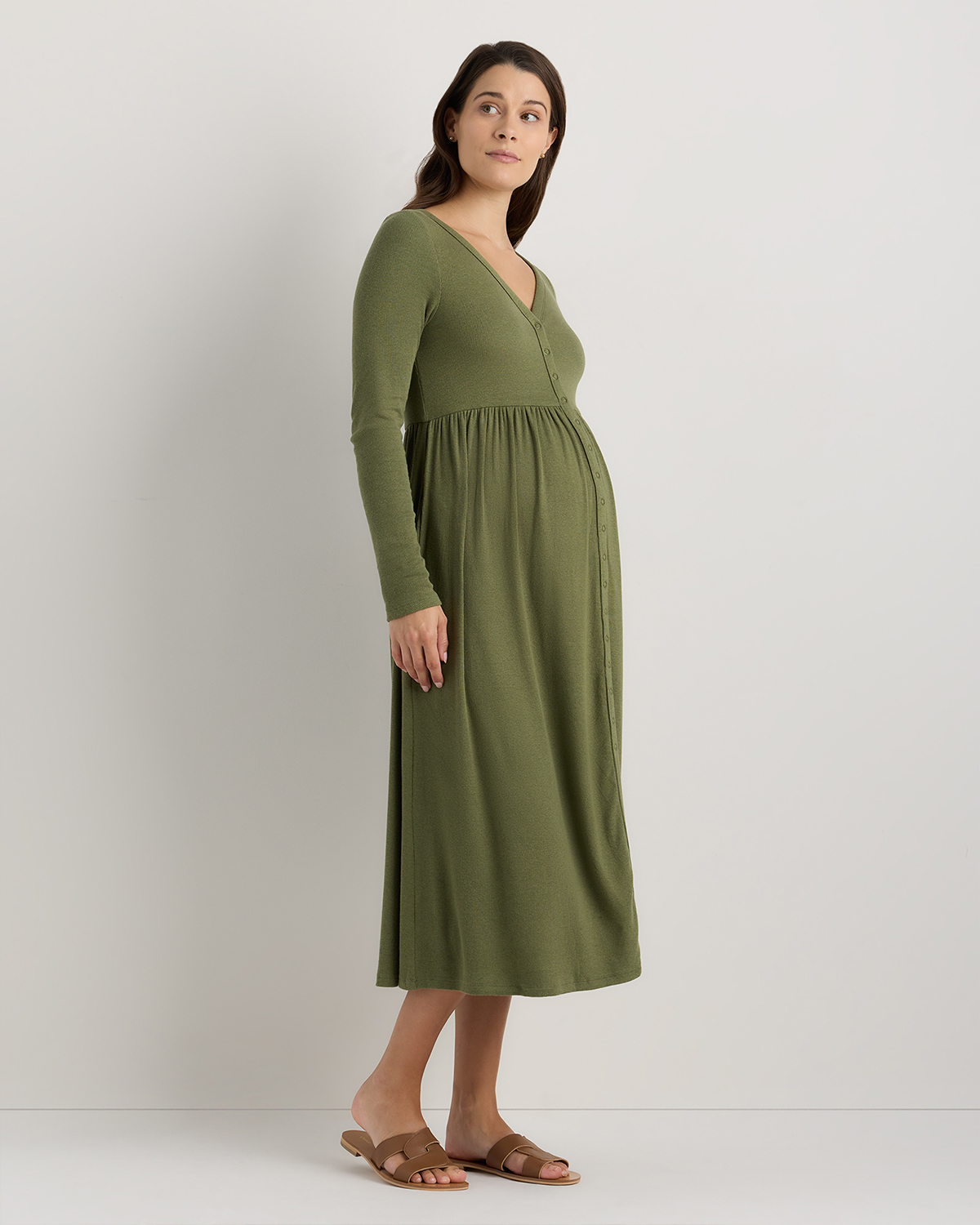 Washable Stretch Silk High Neck Midi Dress