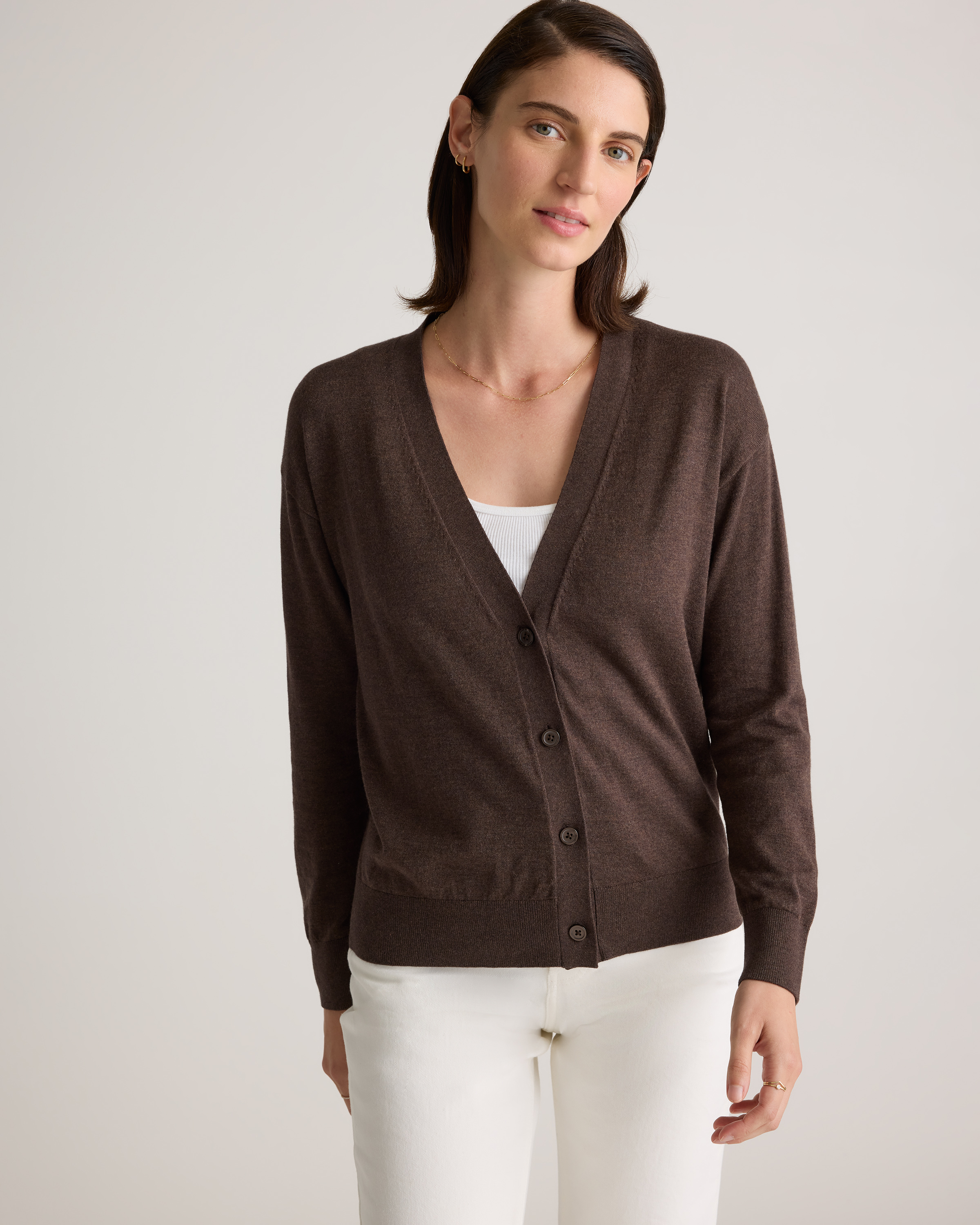 Lightweight Cotton Cashmere Cardigan in Mocha Heather