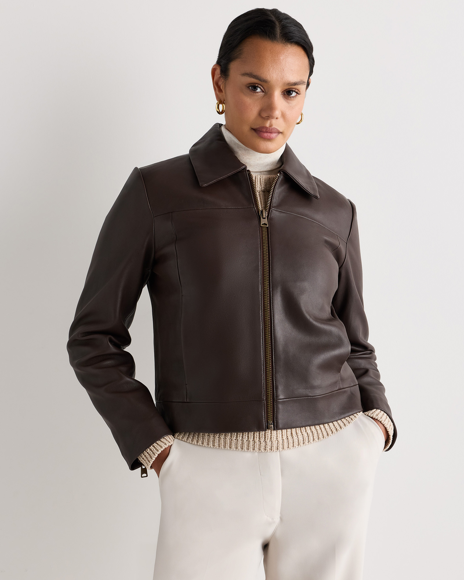 100% Leather Stand-Collar Jacket