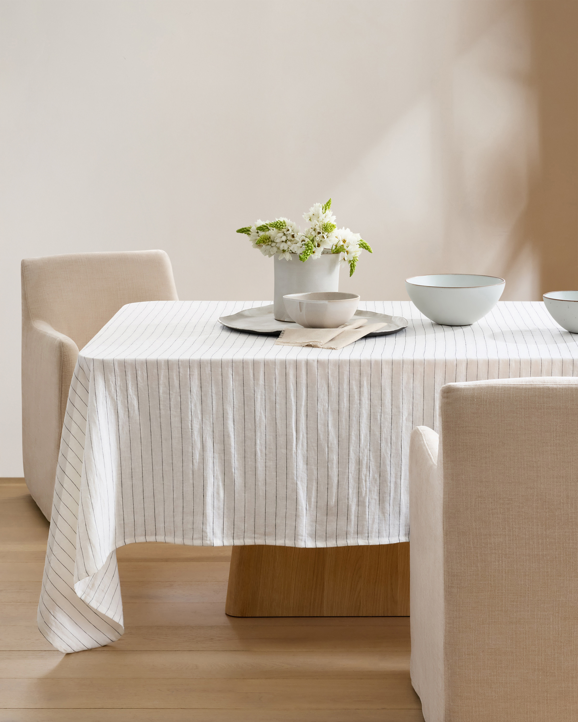 Pencil Stripe European Linen Pencil Stripe Tablecloth