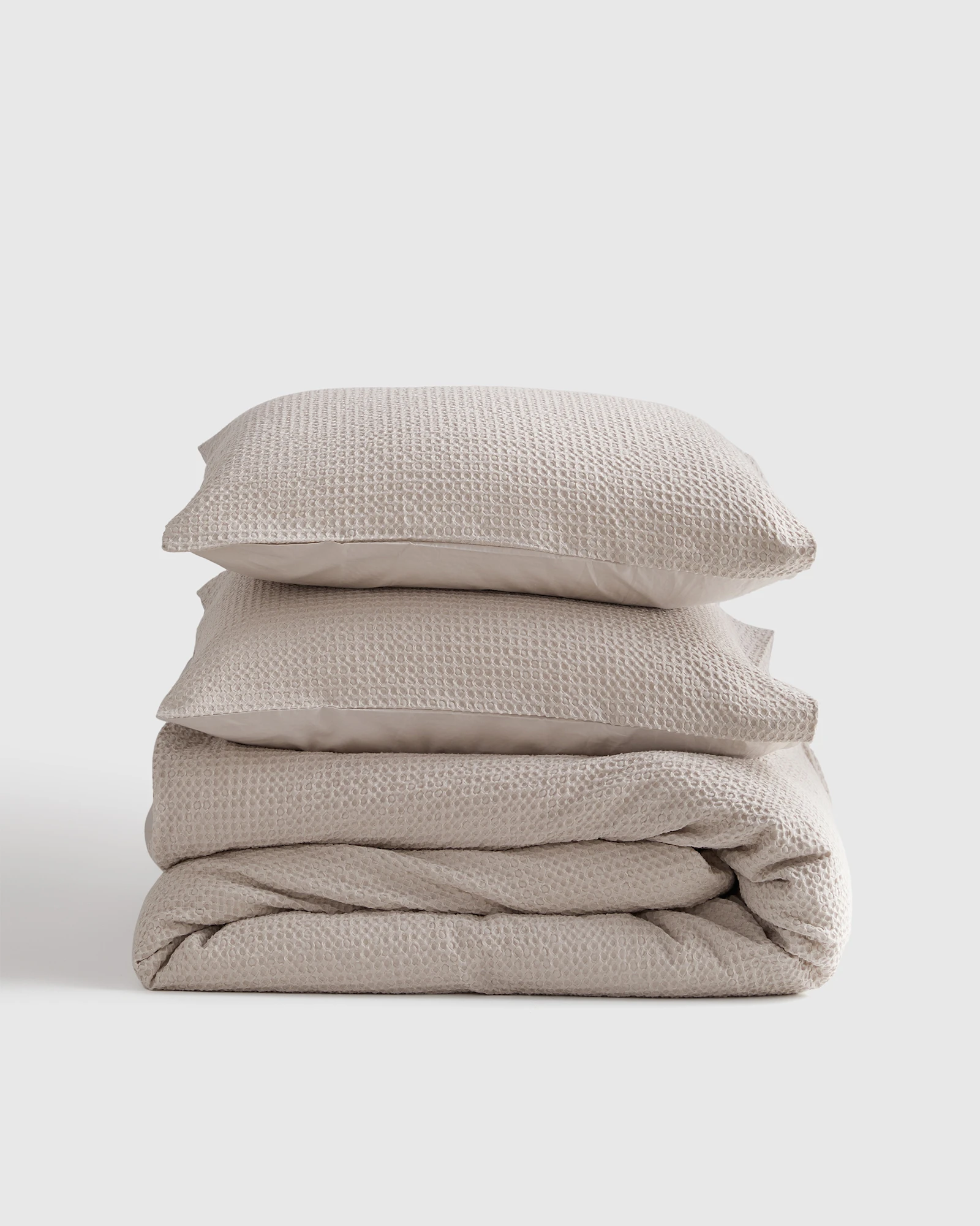 Organic Luxe Honeycomb Duvet Cover Set - Sand, King/Cal King