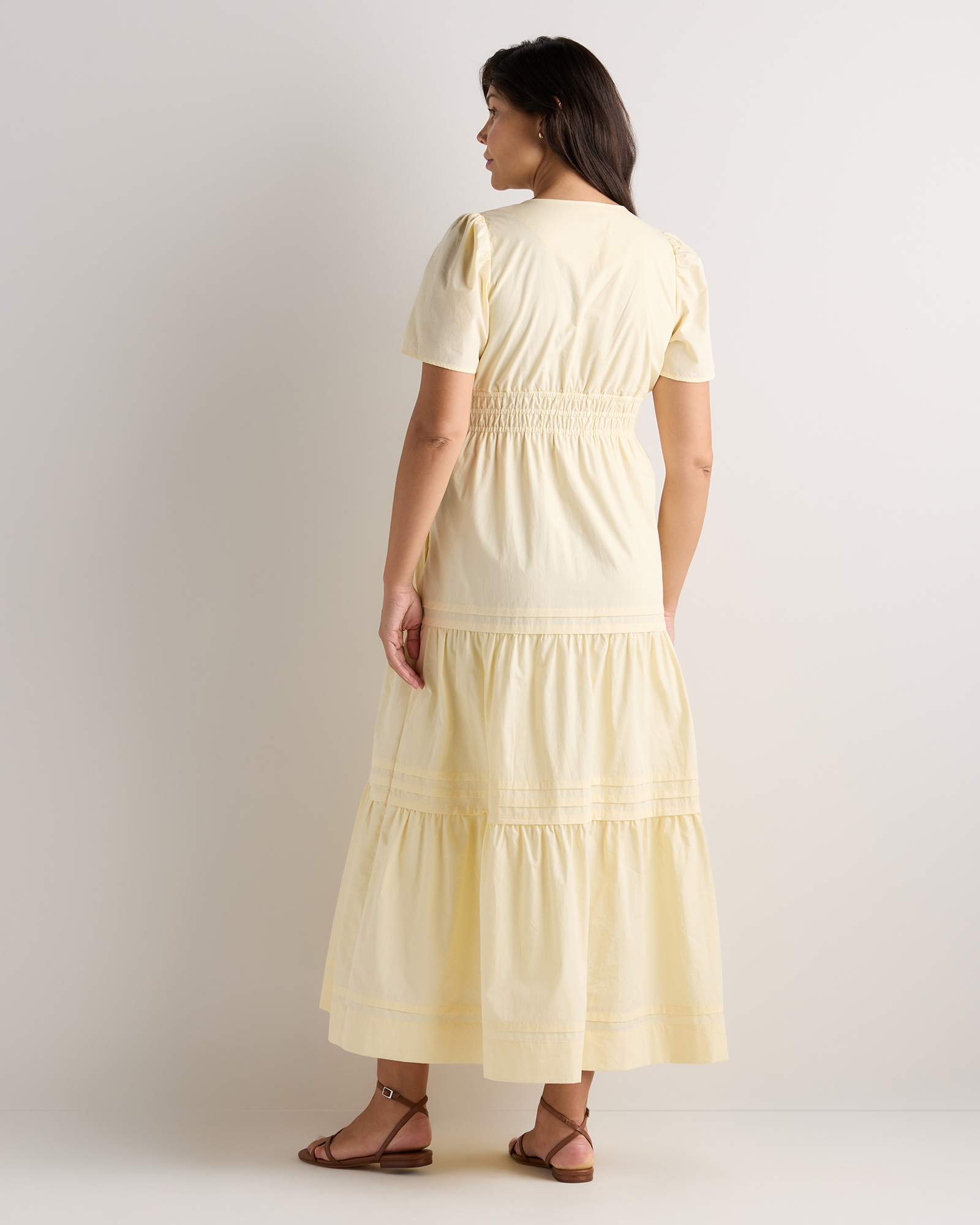 Women's Poplin Maternity Tiered Maxi Dress in Pale Custard Yellow, Size XS, Organic Cotton by Quince