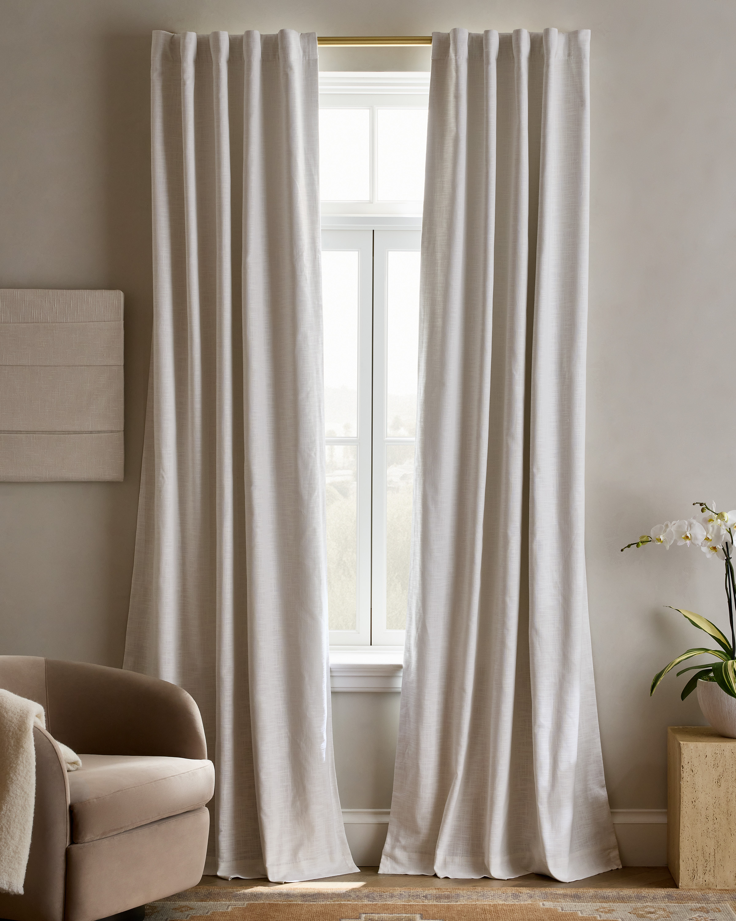 White Textured Cotton Room Darkening Curtain