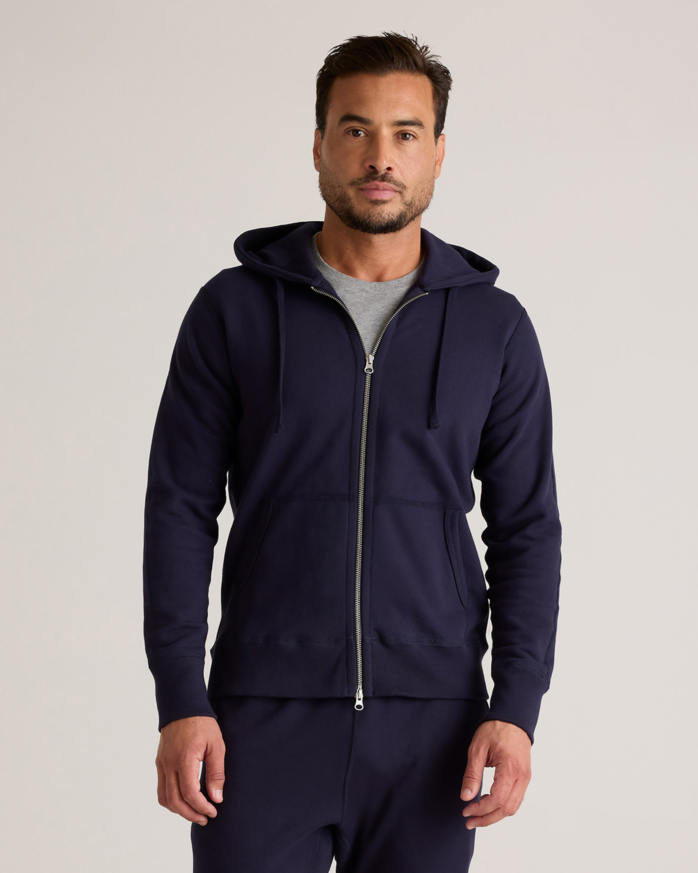 Deep Navy Organic Midweight French Terry Full Zip Hoodie