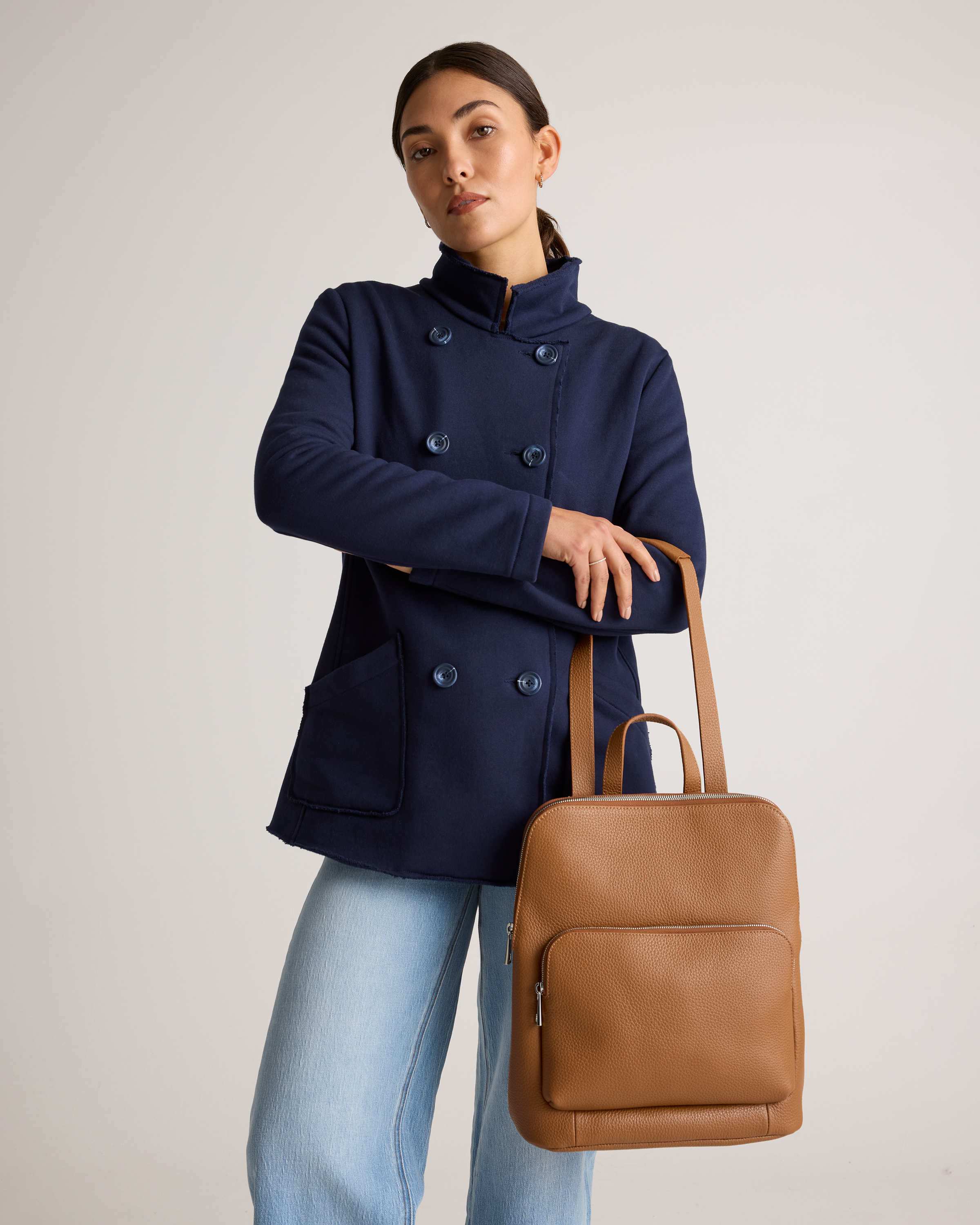 Women's Italian Leather Convertible Backpack in Cognac by Quince