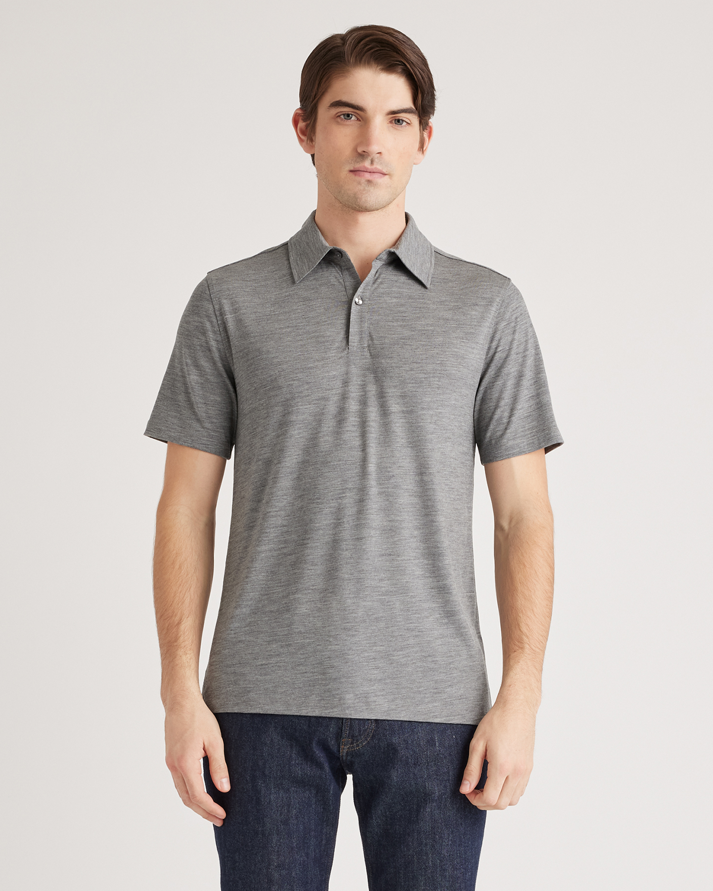 Quince Men's Extra-fine Australian Merino Polo In Heather Grey