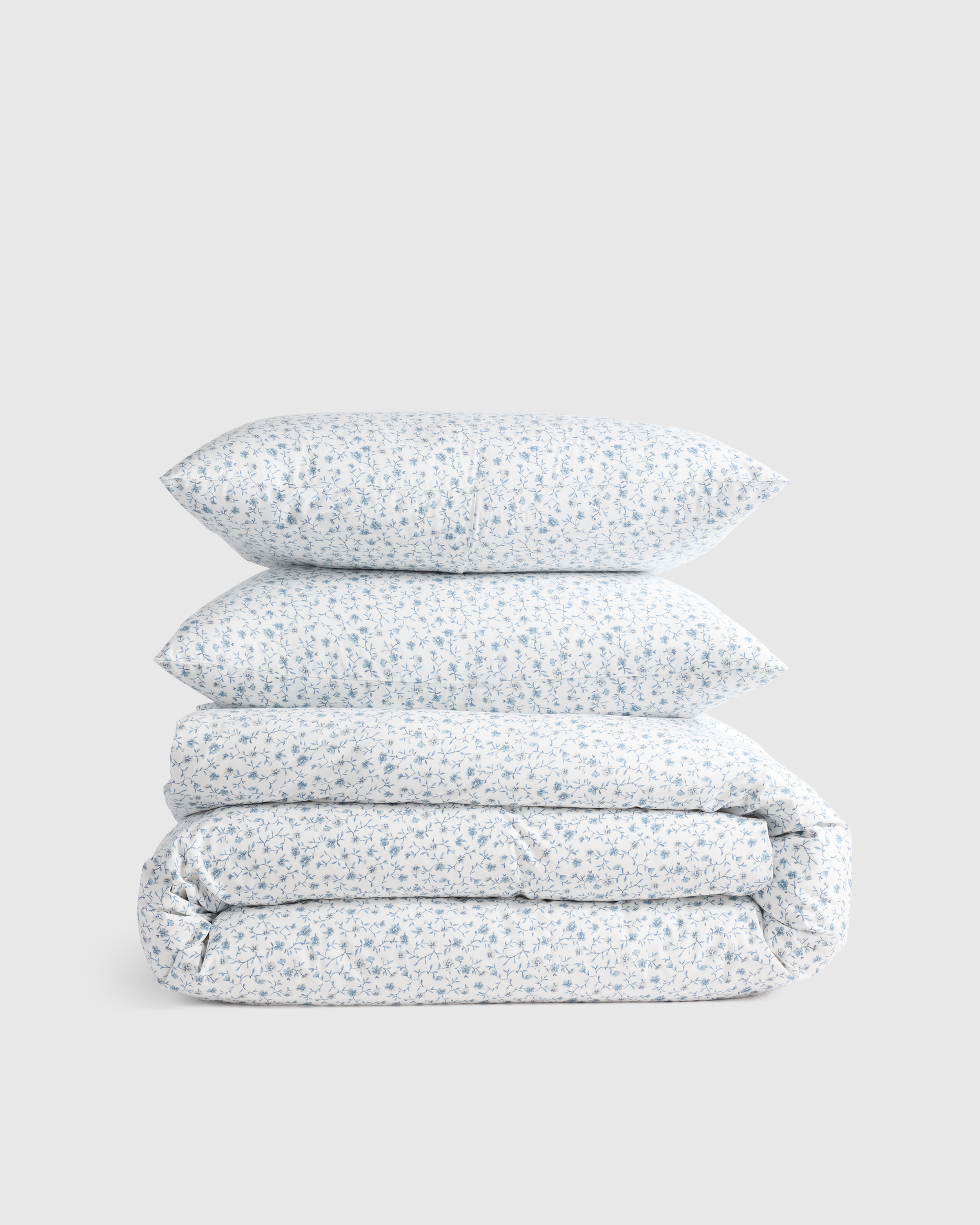 organic crisp percale floral duvet cover set, full/queen, blue florette