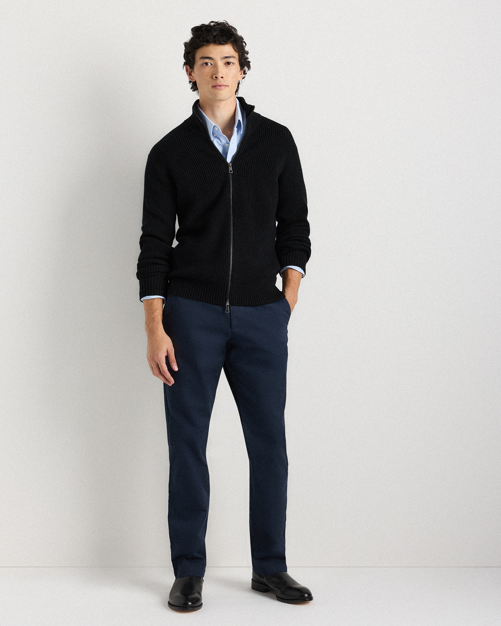 MERINO WOOL SWEATER BLACK ennoy ネイビー XL Australian Merino Wool Full Zip Sweater in Black