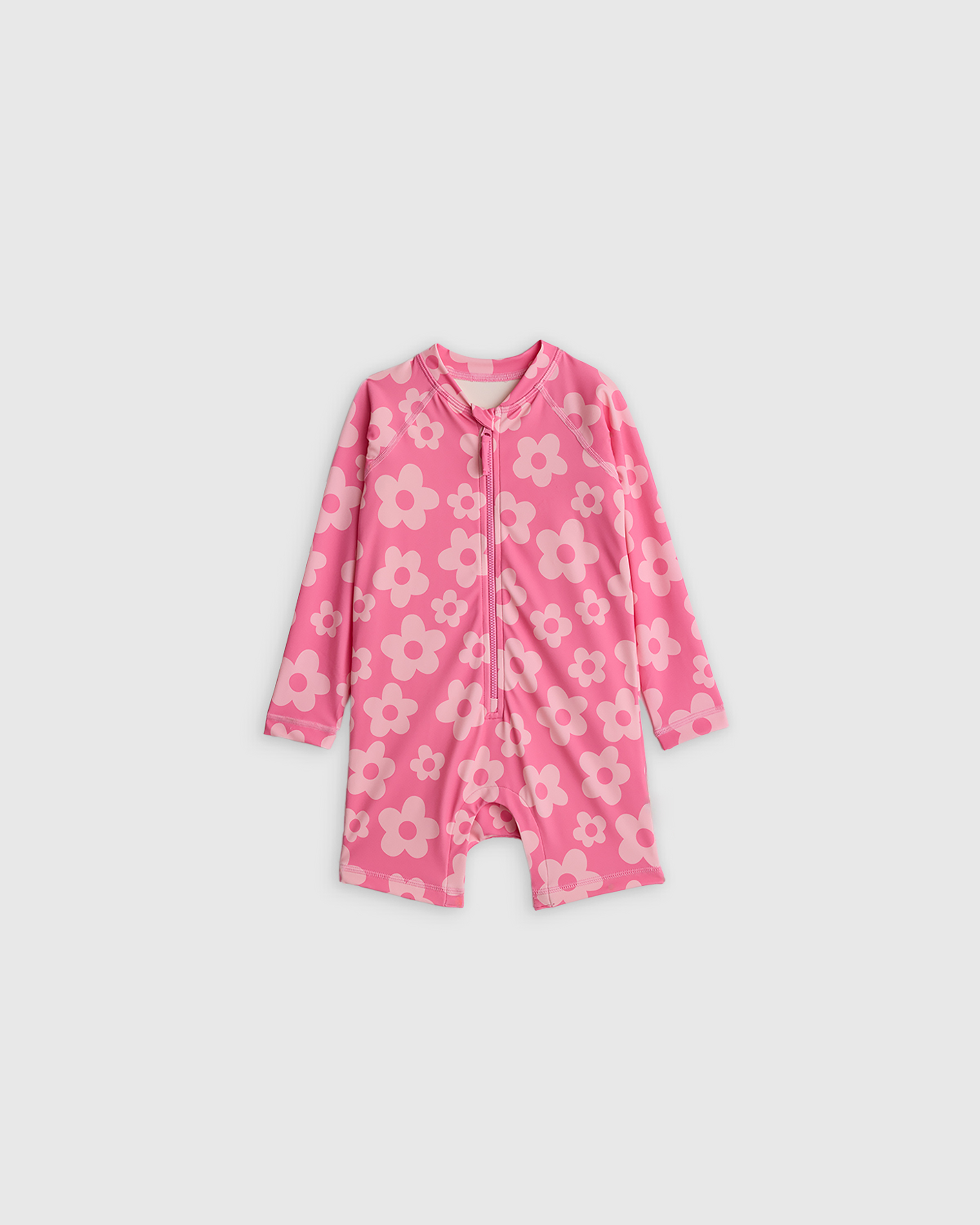 Pink Daisy Girls Long Sleeve Zip-Up Rash Guard One-Piece