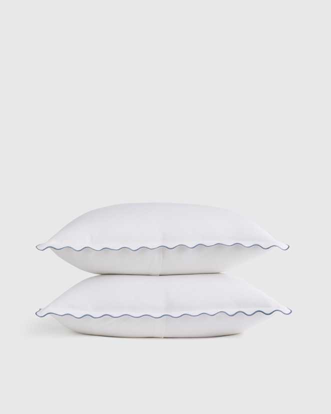 White/Mineral Organic Crisp Percale Scallop Sham Set