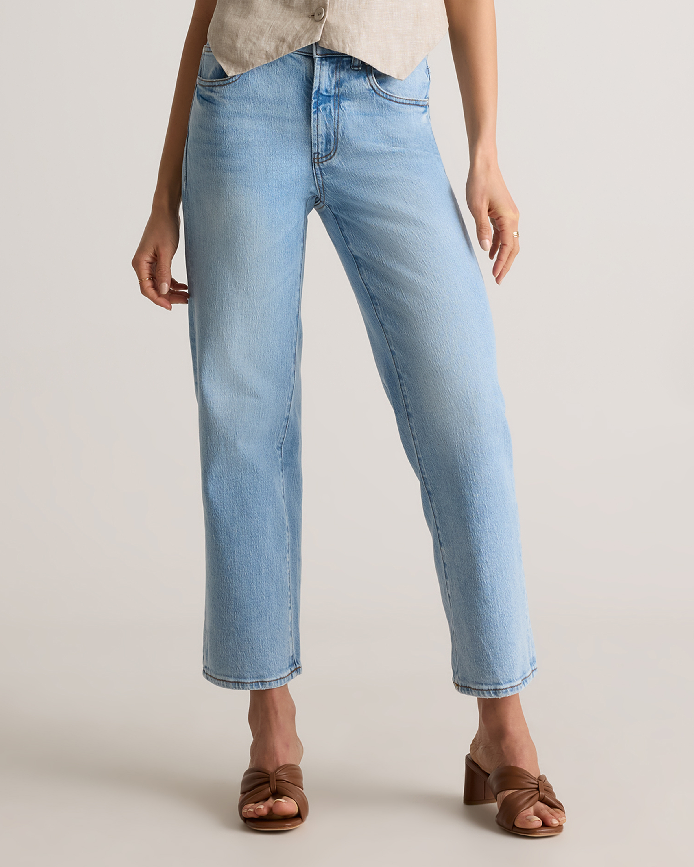Stretch Patch Pocket Cropped Wide Leg Jeans