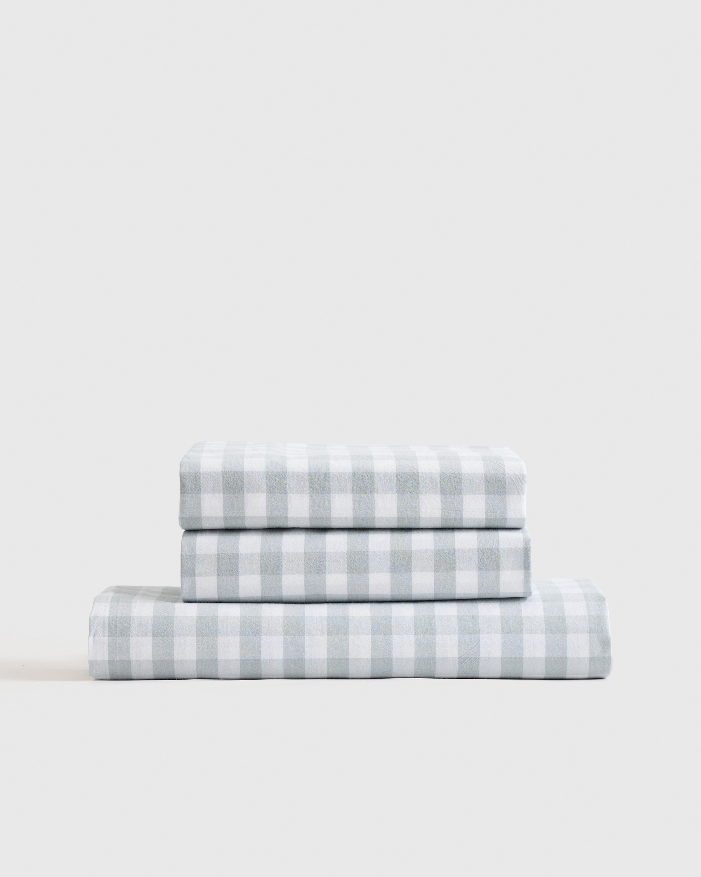 Classic Organic Percale Gingham Fitted Sheet Set, King, Blue Fog