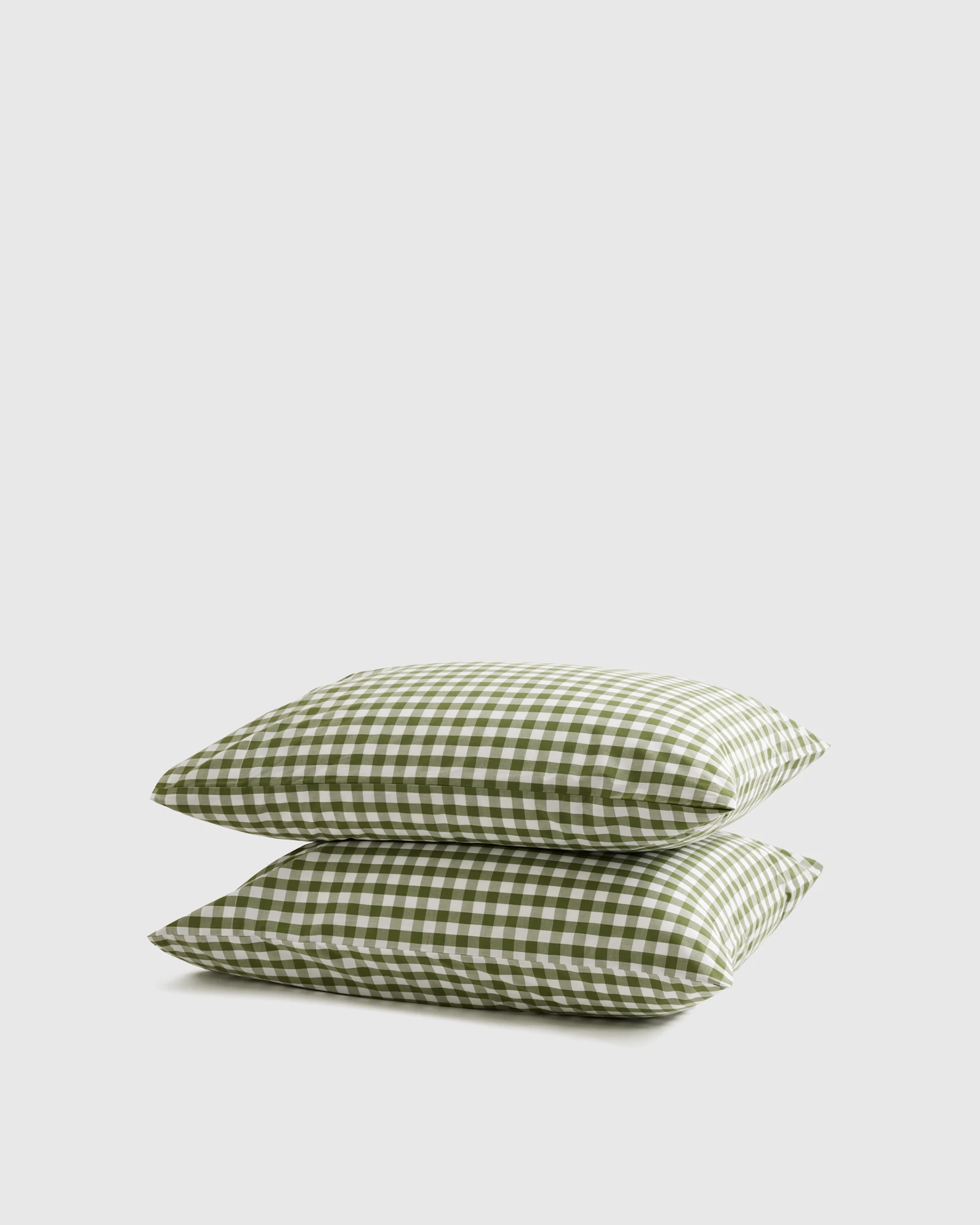 Organic Crisp Percale Gingham Pillowcase Set - Olive, Standard