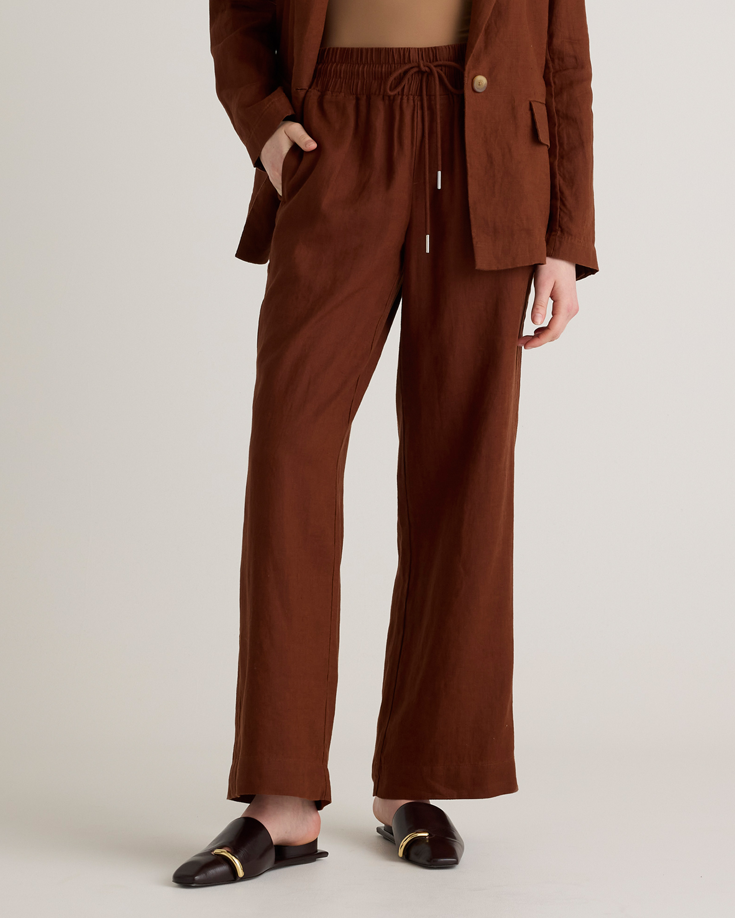 Chocolate 100% European Linen Wide Leg Pants