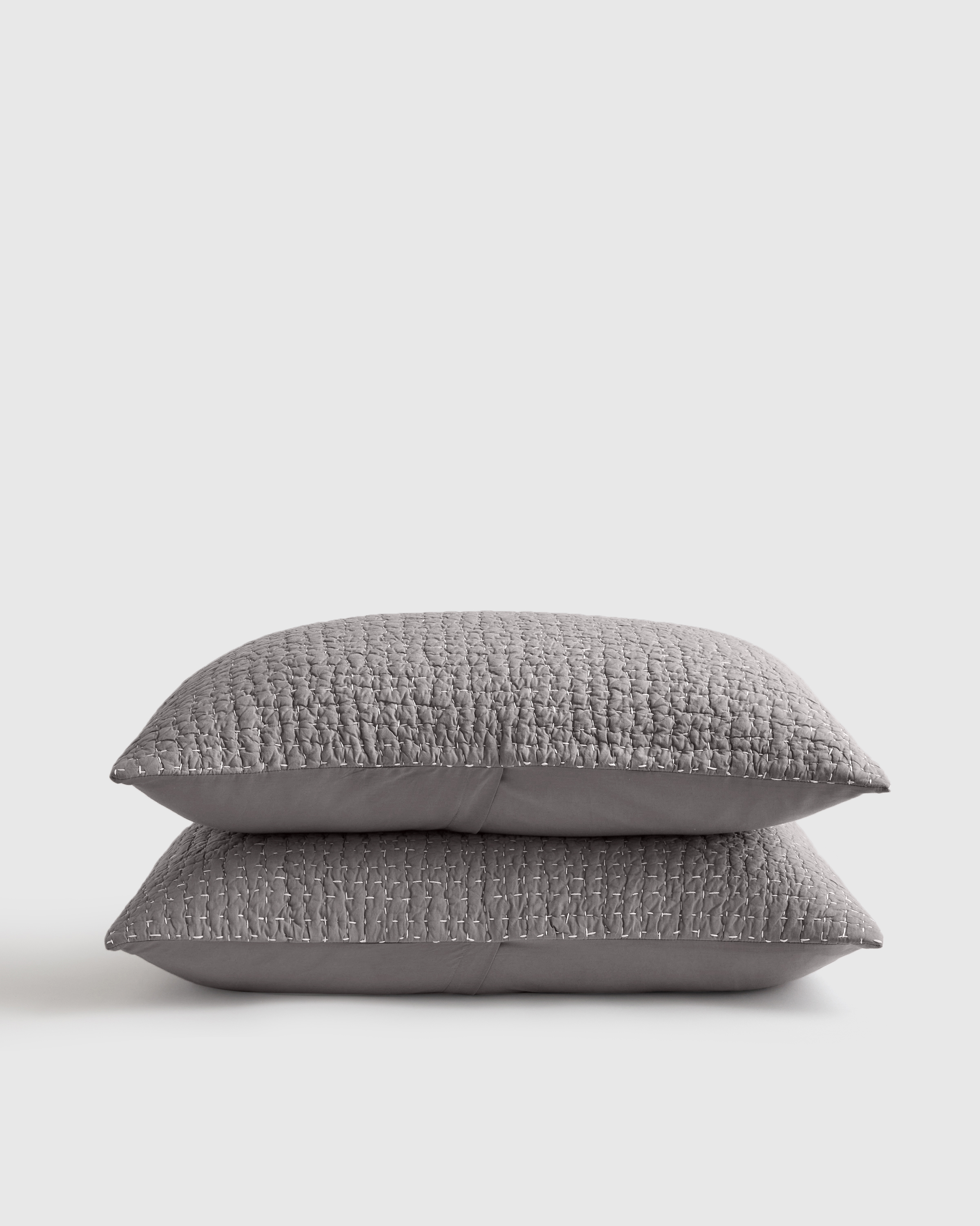 organic cotton hand stitched quilted sham set, slate/white, king