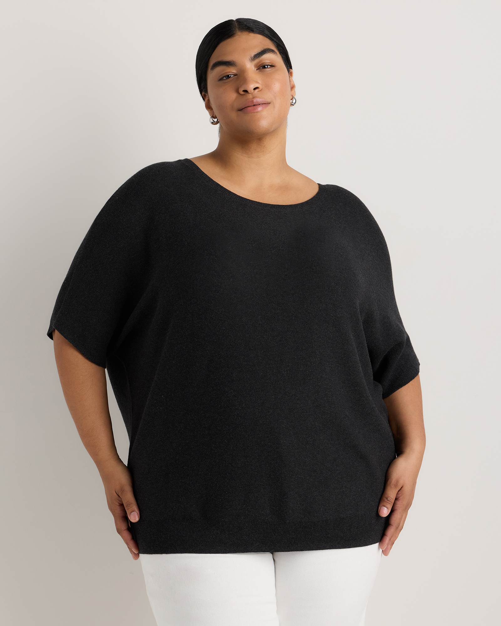 Heather Charcoal Lightweight Cotton Cashmere Link-Stitch Dolman Sweater