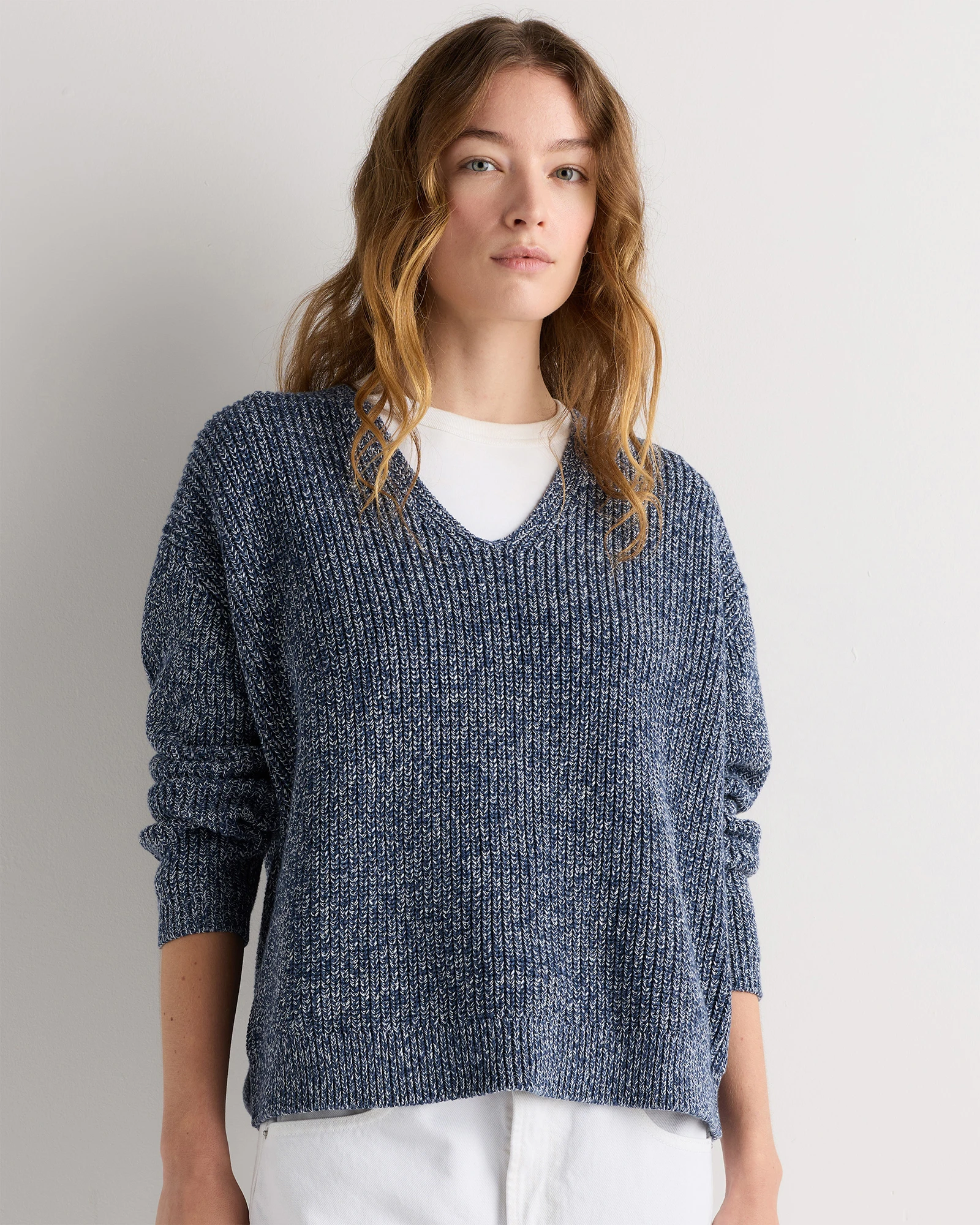 100% Organic Cotton Fisherman V-Neck Sweater
