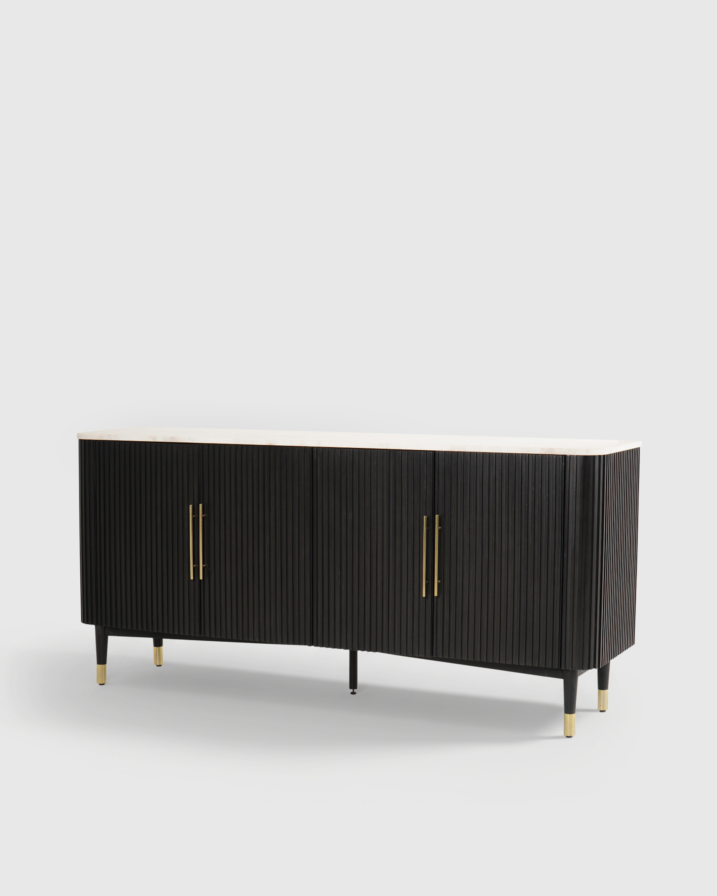 Ribbed Oak and Marble Sideboard - thumbnail 3
