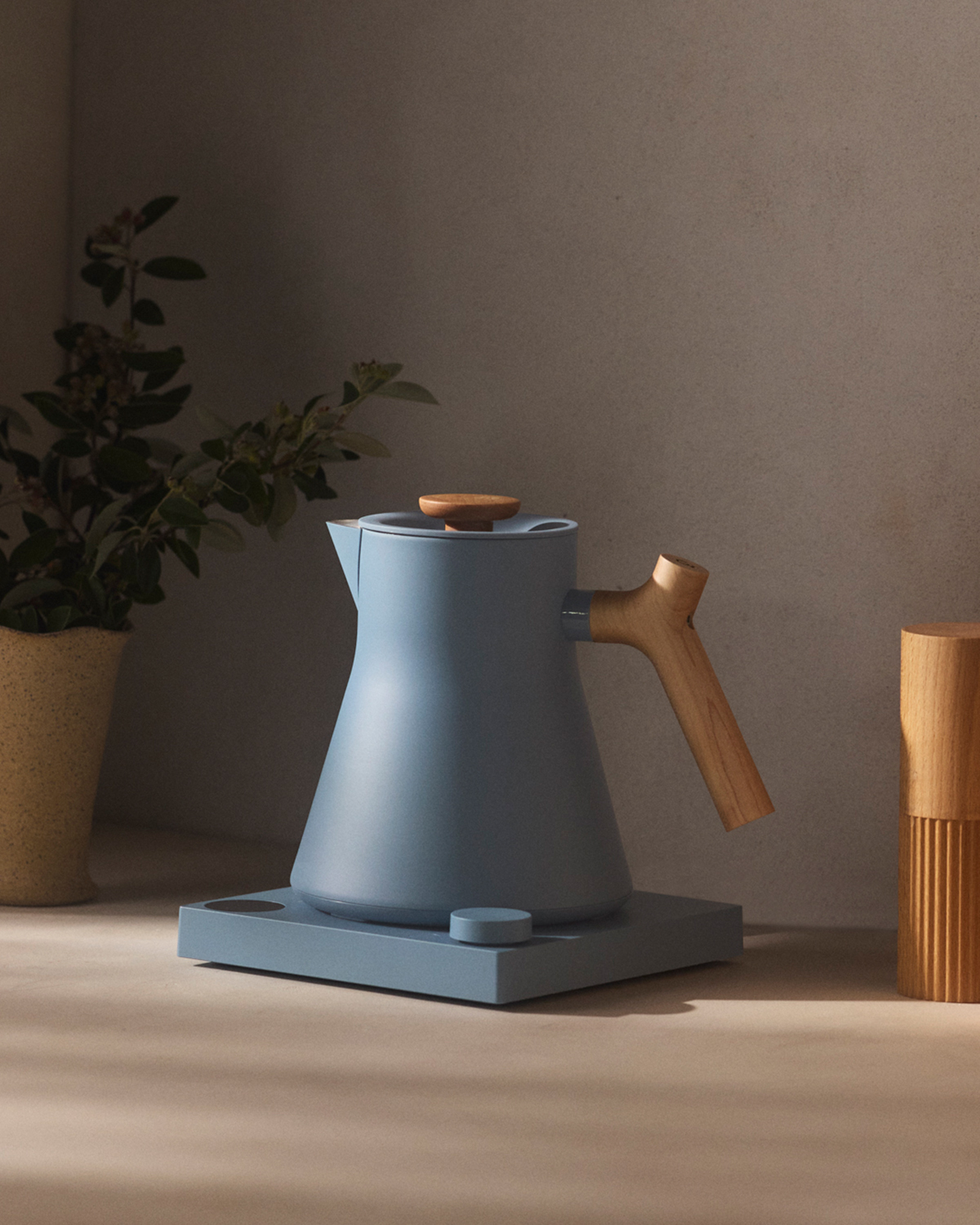 Fellow Corvo EKG Pro Electric Kettle in Hazy Blue with Maple