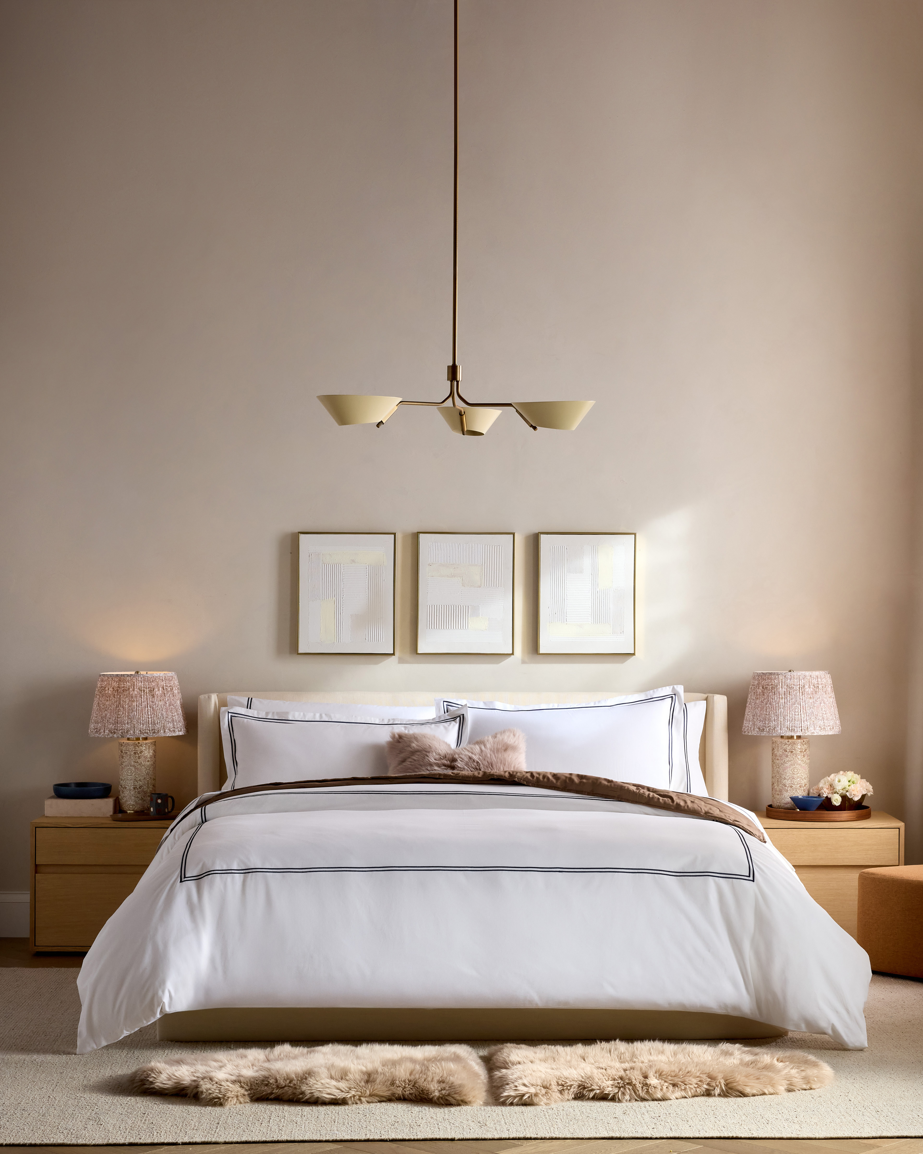 White/Navy Classic Organic Percale Embellished Duvet Cover Set