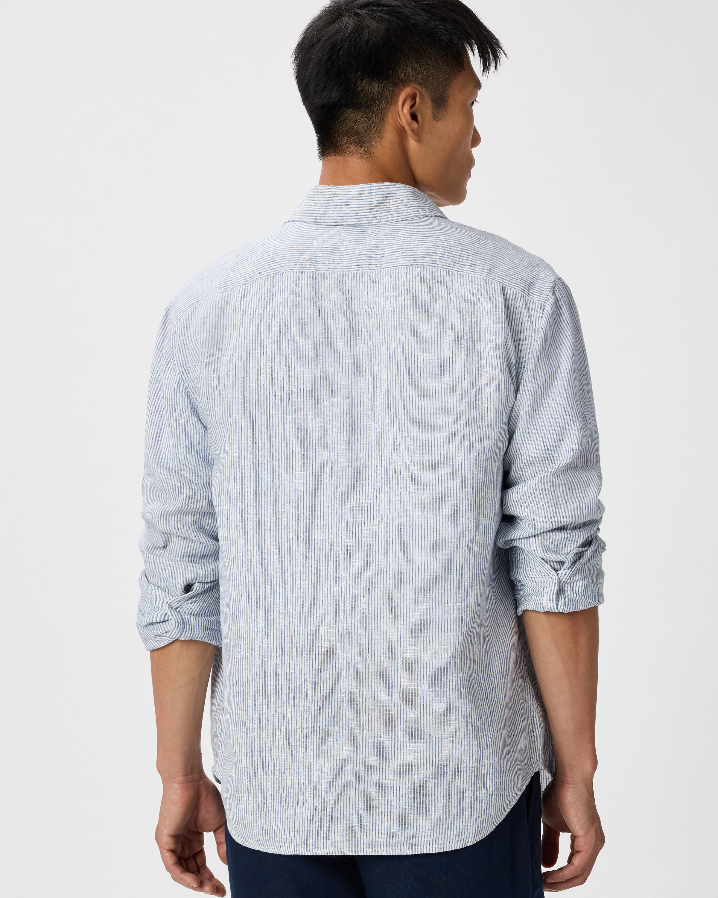 【BAON】[unisex] Reno Linen Long Sleeve Tee - Linen 100 Plain Snow White Organic Linen Long Sleeve T Shirt Men