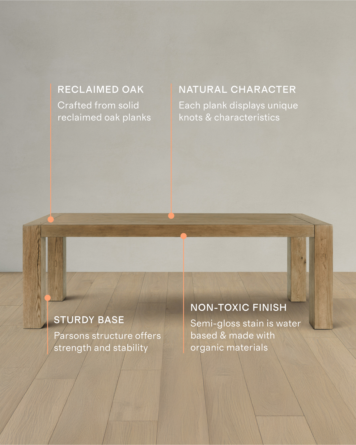 Reclaimed Oak Parsons Dining Table - Thumbnail 4