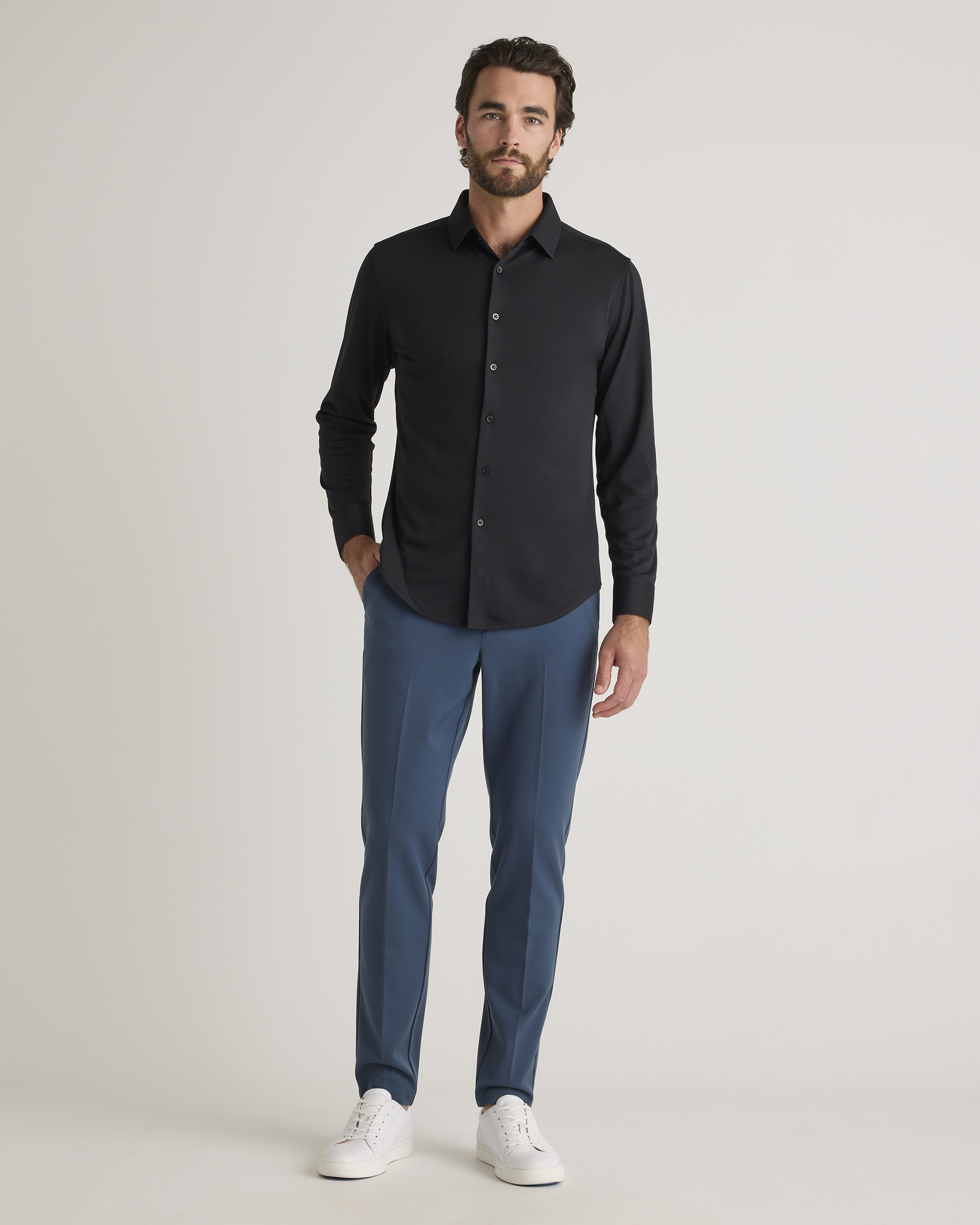 STONE ｜LONG-SLEEVED PIQUE/COLLAR (64852 Stretch C Stone Island Organic Cotton Stretch Pique Navy Blue at