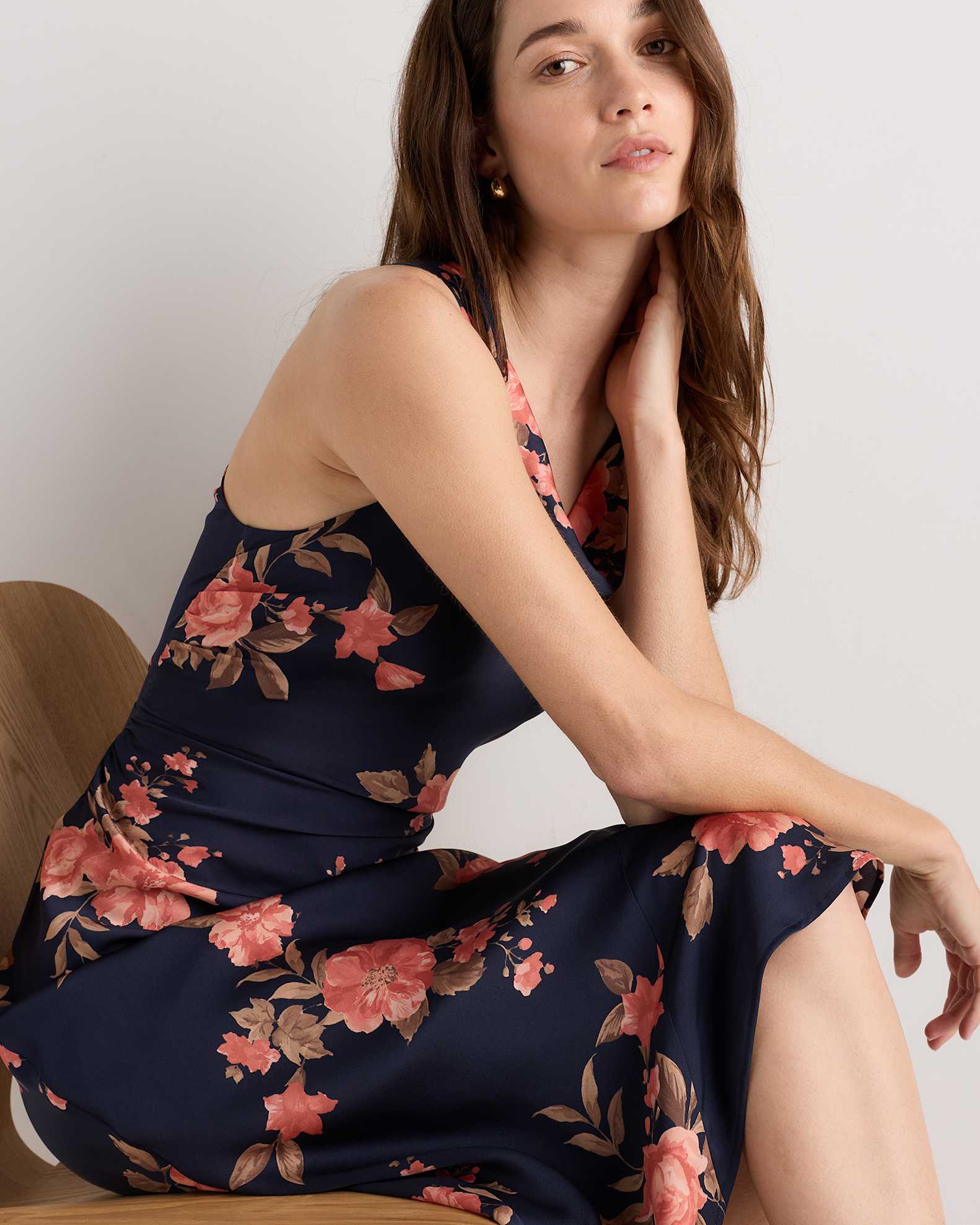 washable stretch silk high neck midi dress Quince Women's Washable Stretch Silk High Neck Midi Dress, Navy, Size Large, Hypoallergenic & Thermoregulating Mulberry Silk