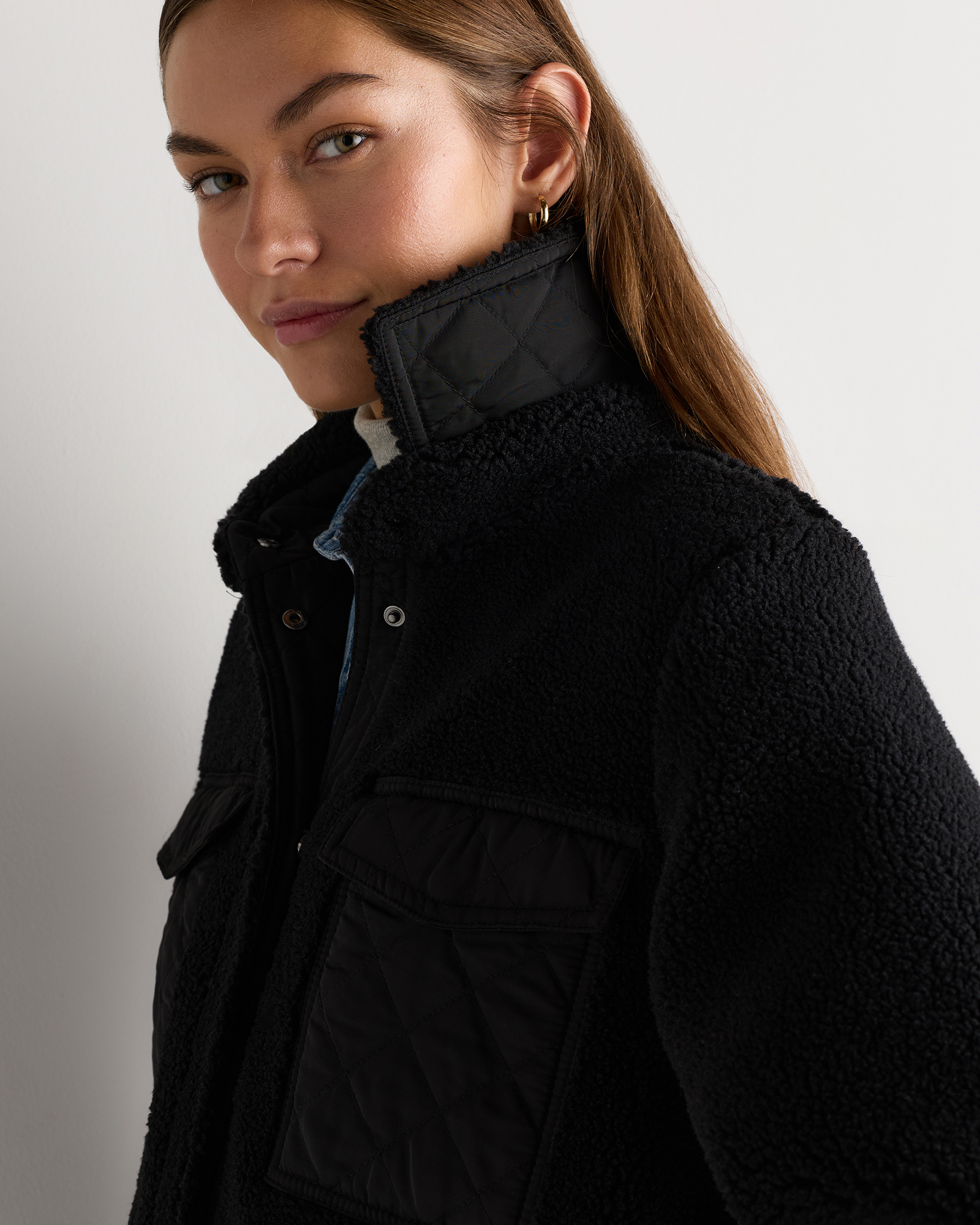Sherpa Oversized Shirt Jacket in Black