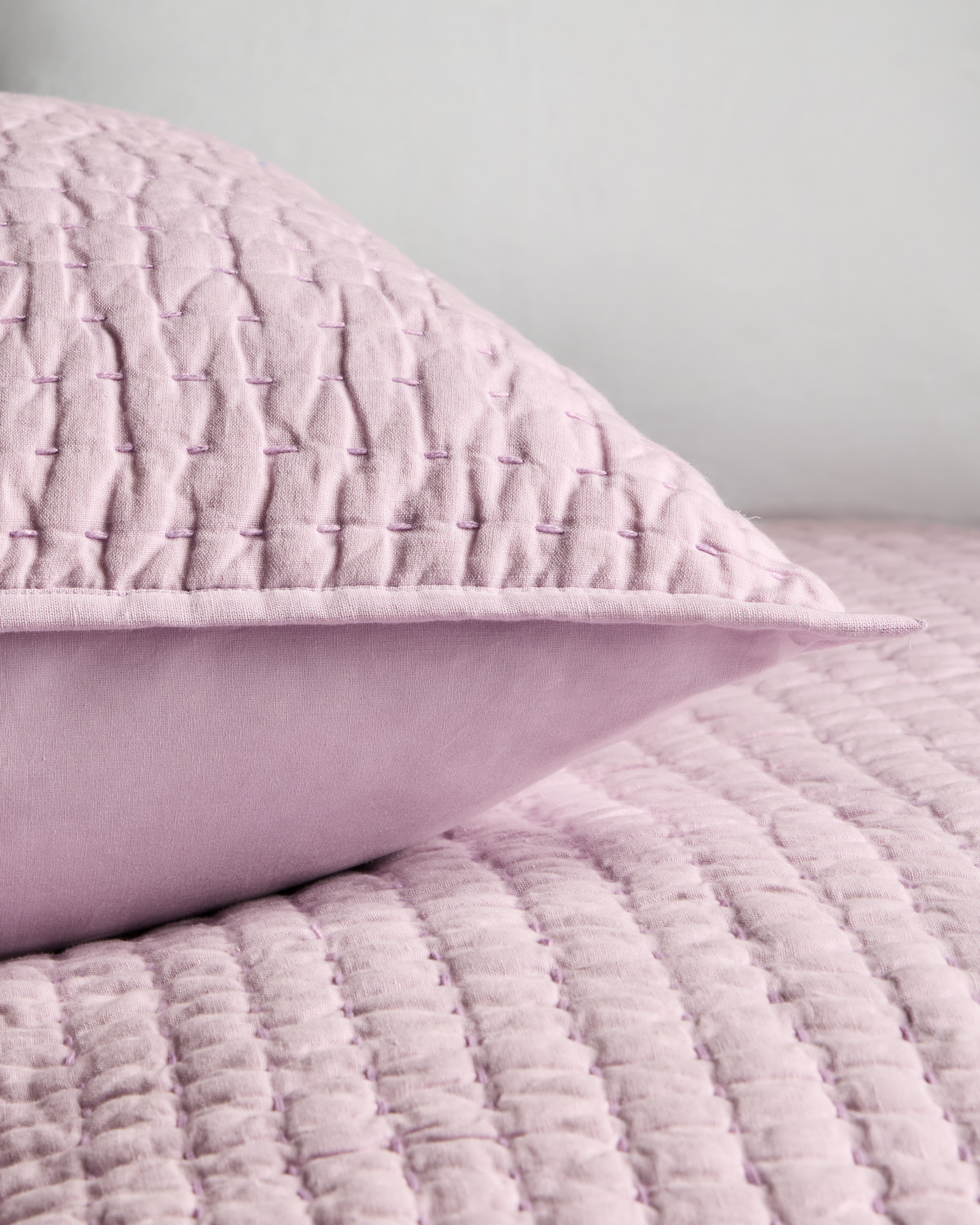 European Linen Cotton Stitch Quilted Euro Sham - thumbnail 3