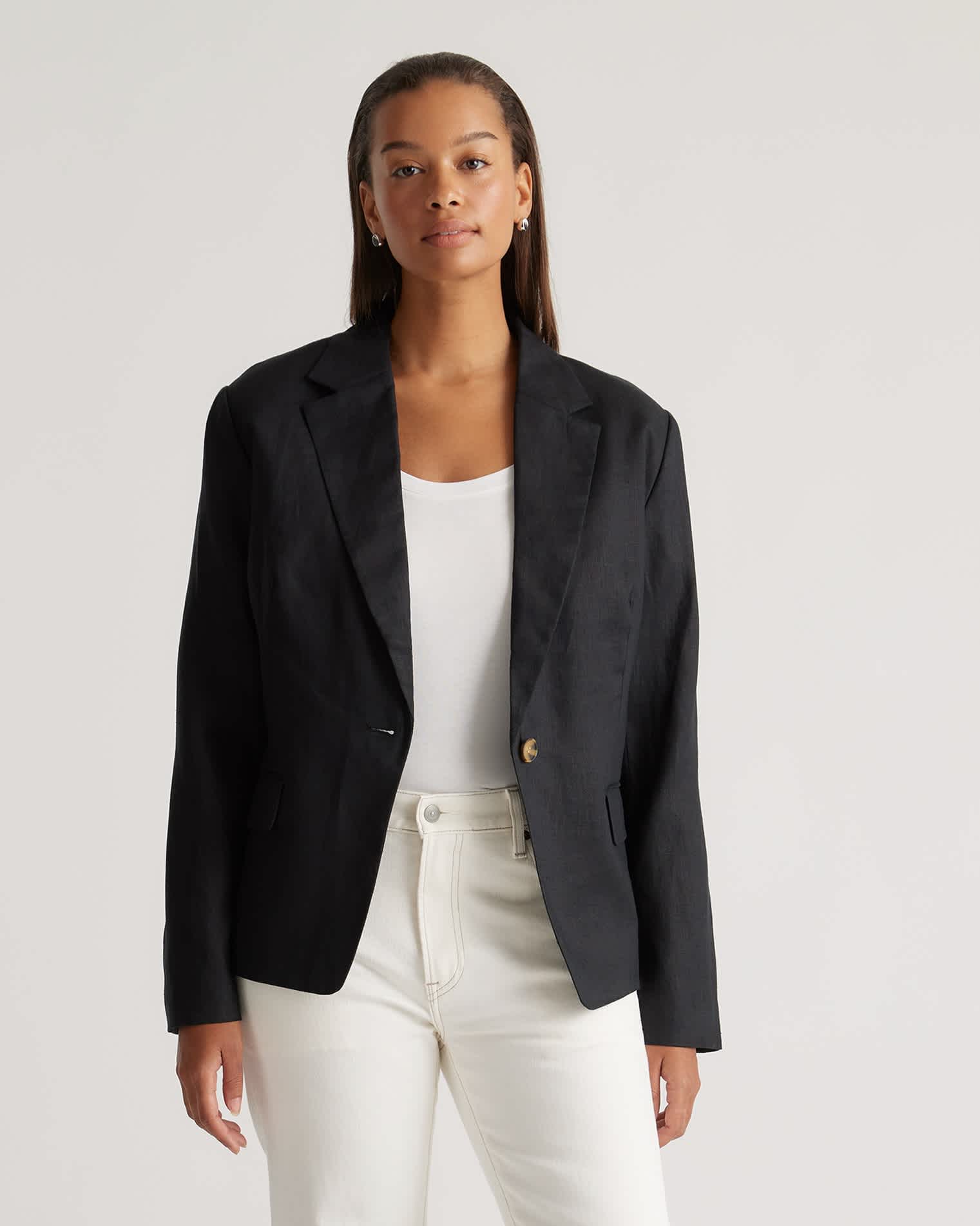 Structured Linen Jacket 100% European Linen Structured Blazer in Black