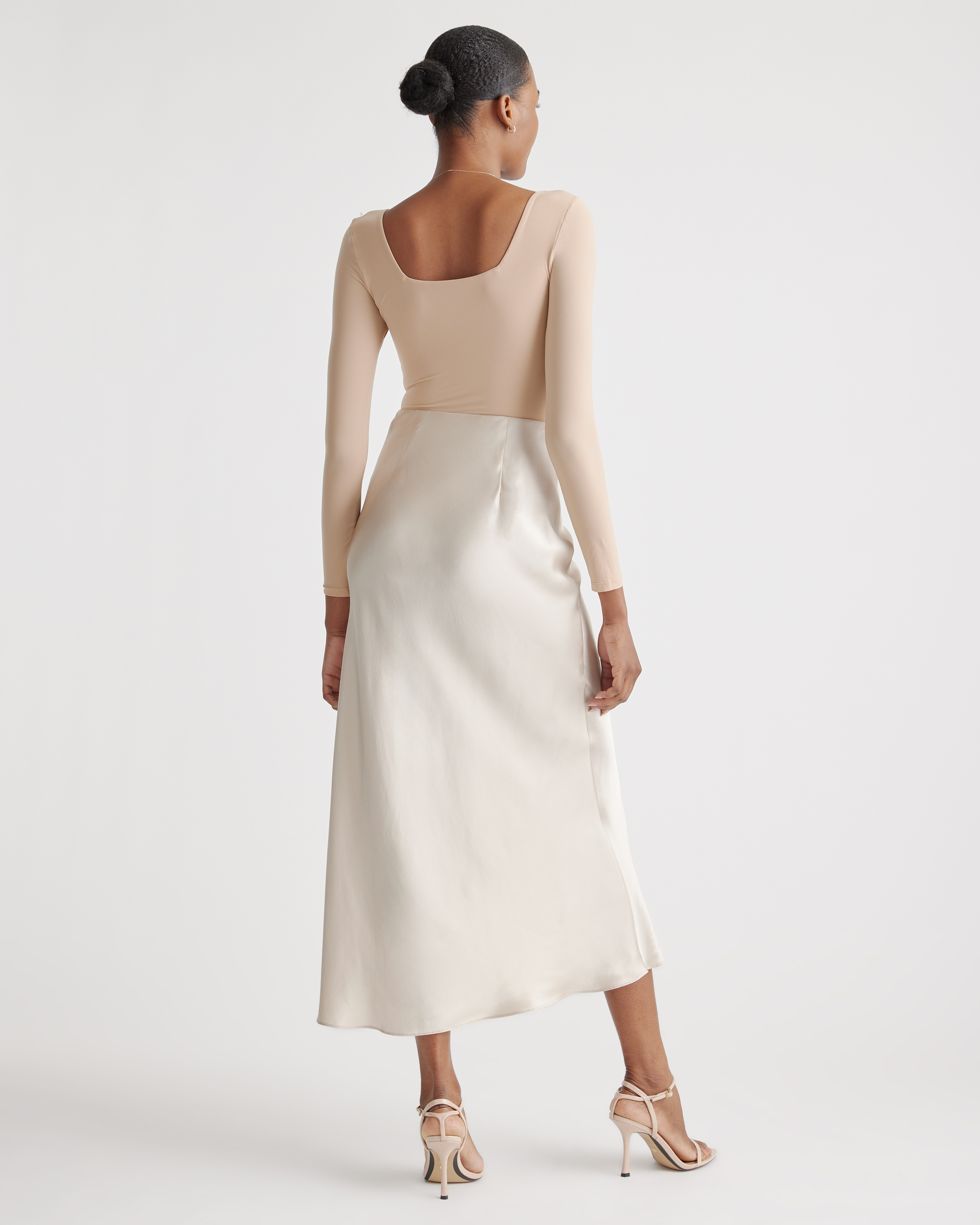 Quince Women's Washable Silk Maxi Skirt, Champagne Color, Size Small - Luxurious Mulberry Silk, Comfortable & Nourishing