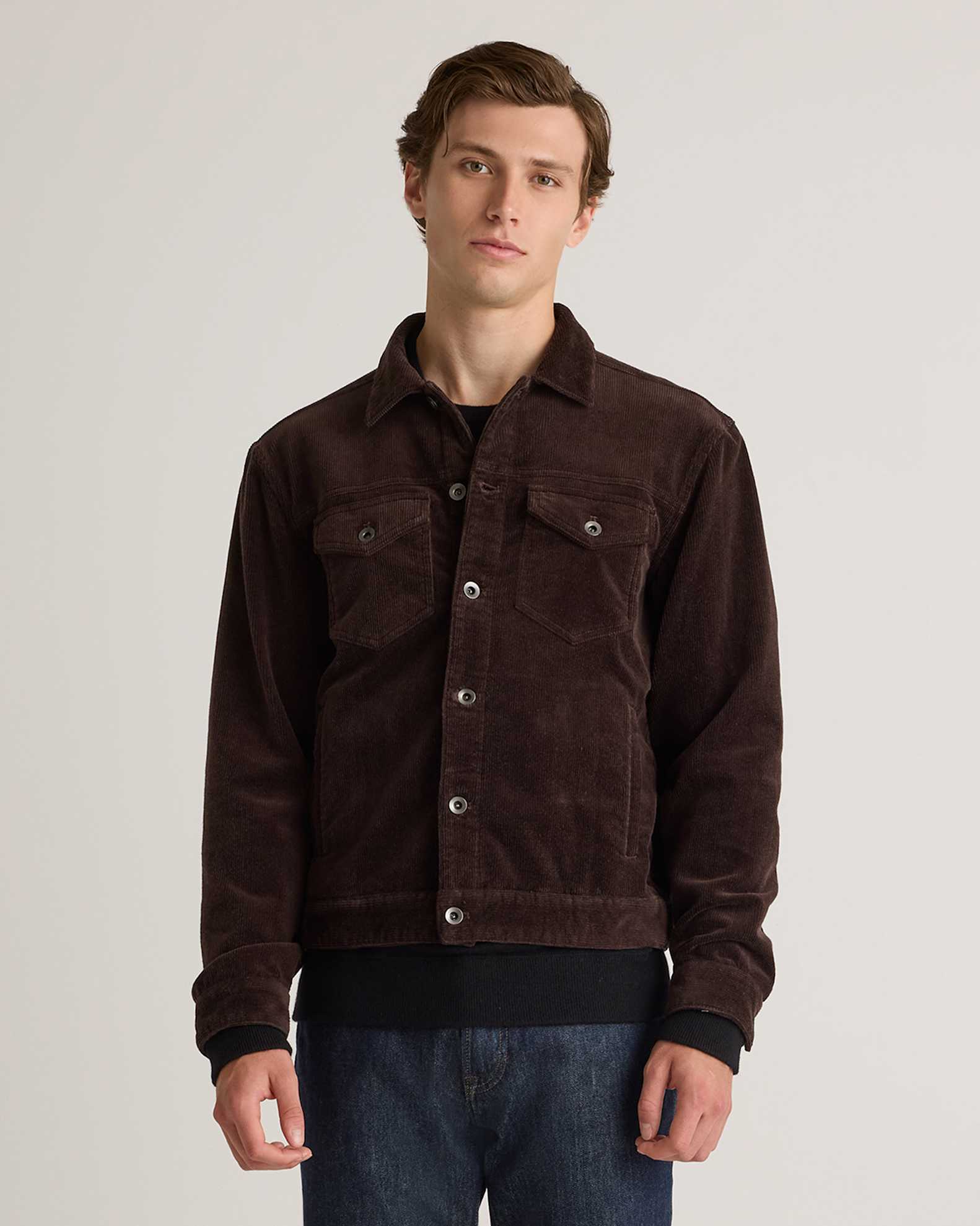 Organic Stretch Corduroy Trucker Jacket in Espresso