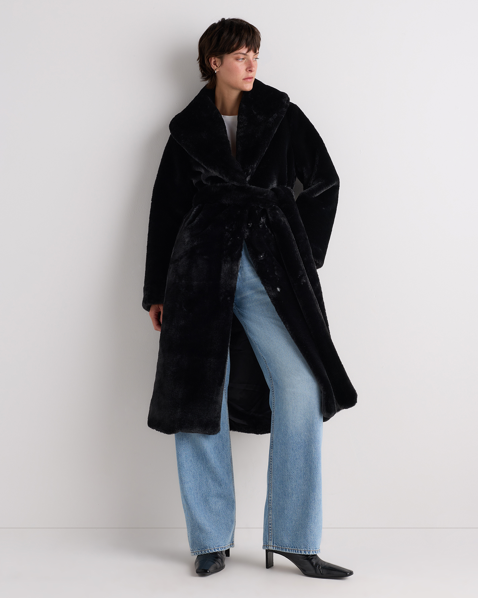 Black Faux Fur Maxi Wrap Coat