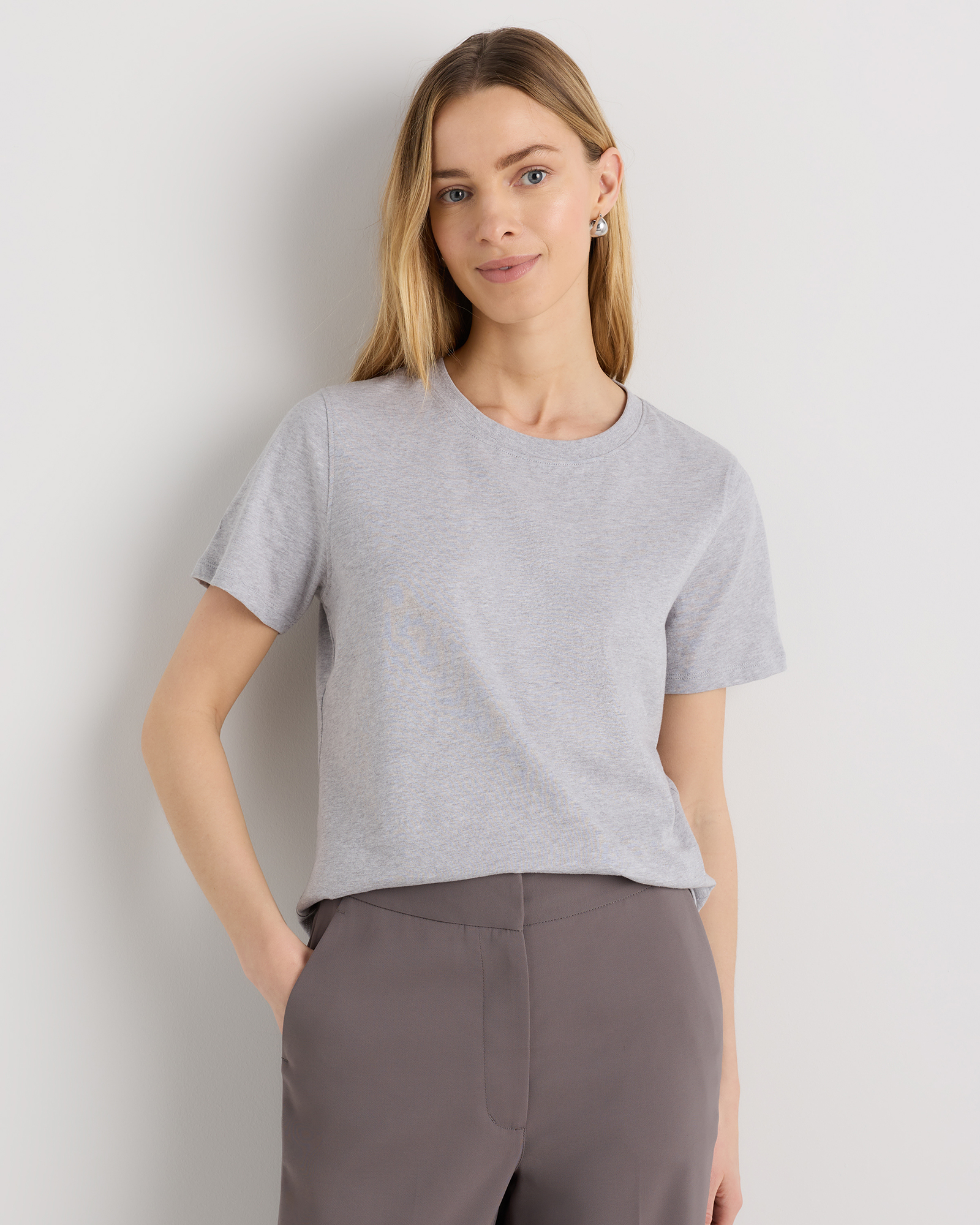 Classic Heather Grey 100% Organic Cotton Boxy Crewneck Tee