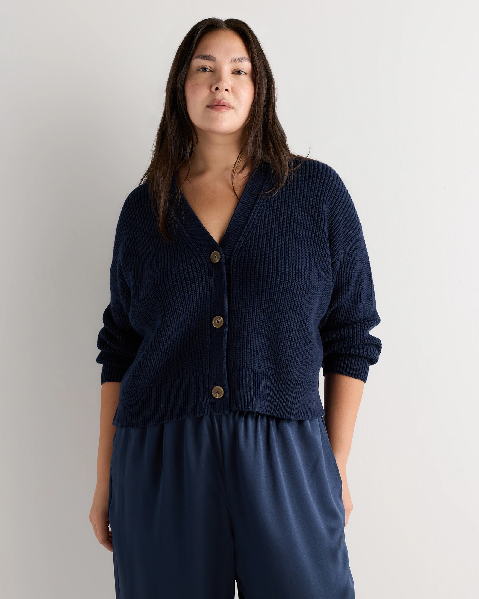 100% Organic Cotton Fisherman Boxy Cropped Cardigan - Plus Size