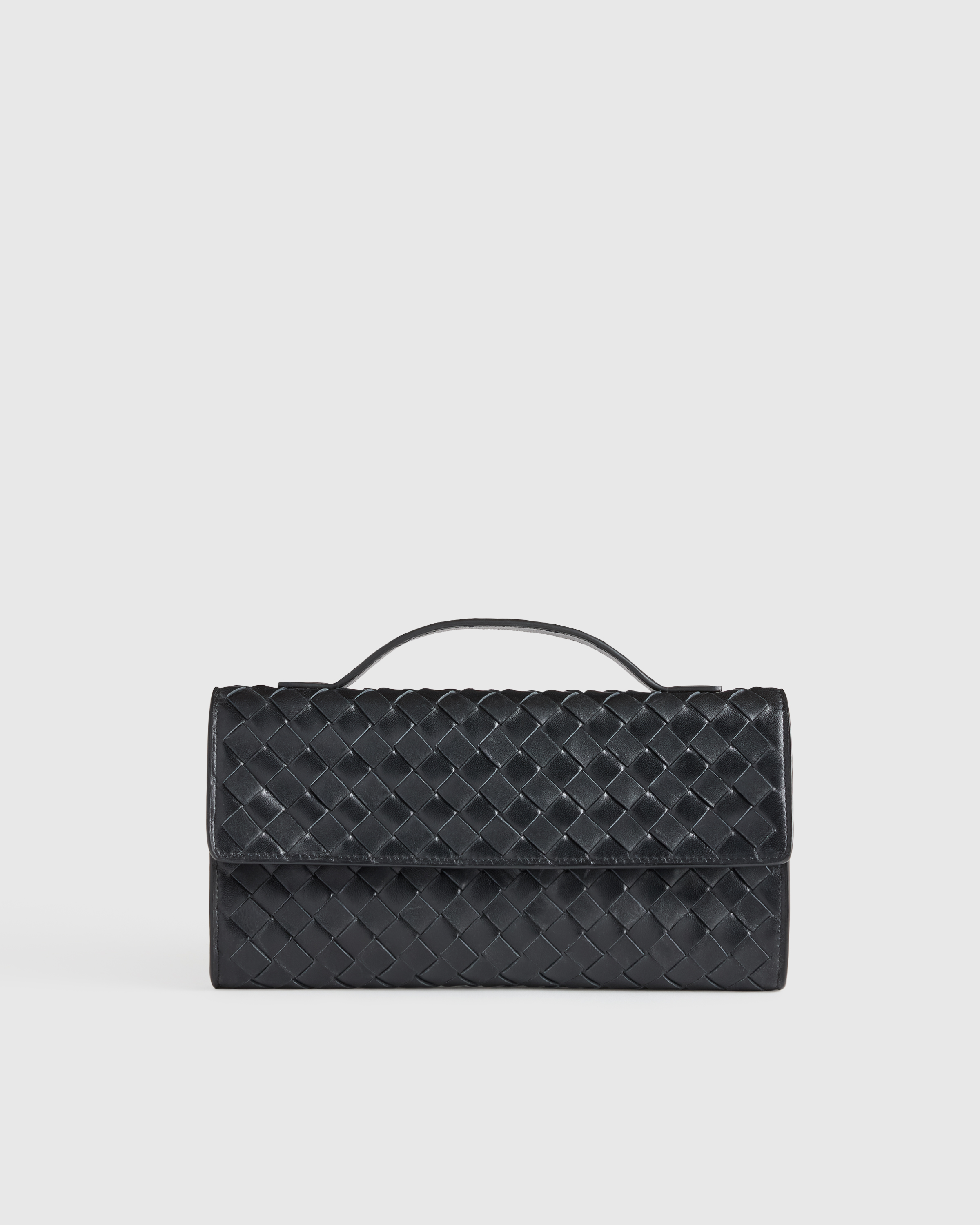 Italian Leather Handwoven Top Handle Clutch - Thumbnail 4