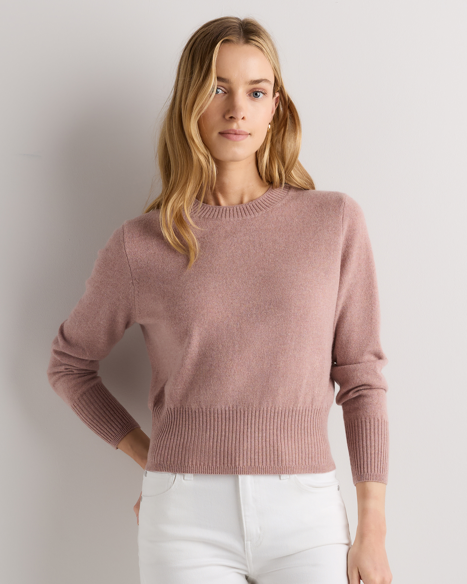 Heather Vintage Pink Mongolian Cashmere Shrunken Crewneck Sweater