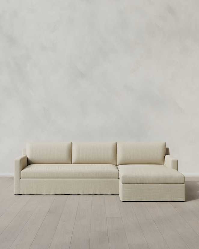 Ellery Slipcover Chaise Sectional 108in Right Arm Performance Linen Blend Sand