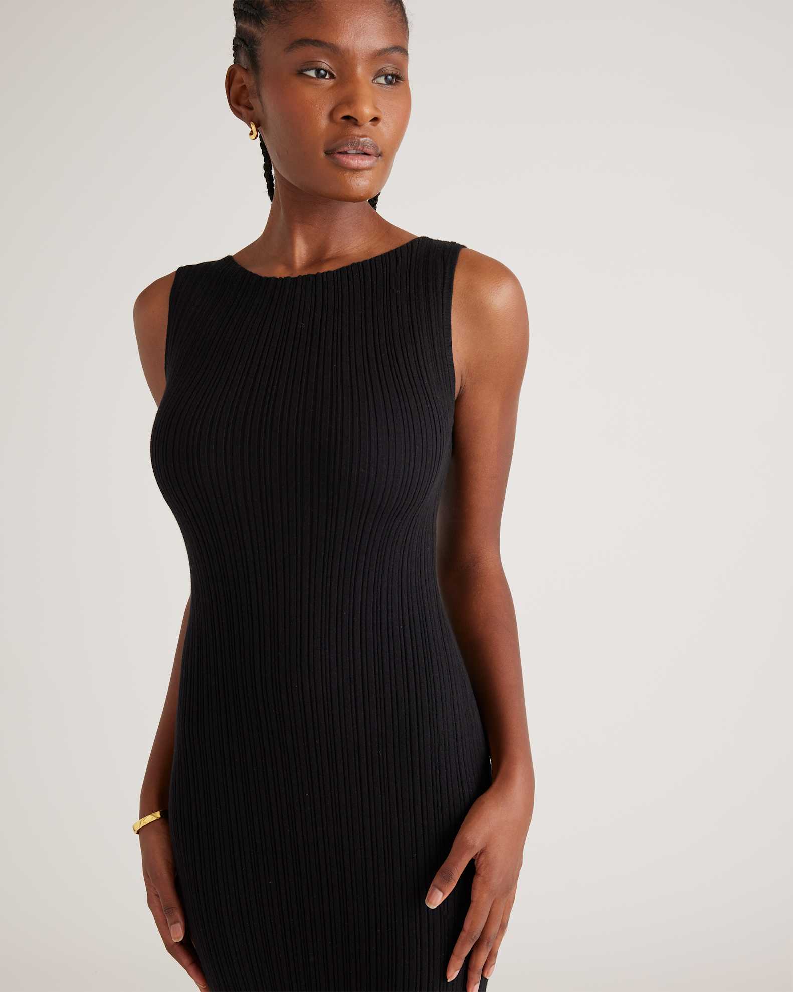 Quince Women's Ribbed Sleeveless Midi Dress in Black, Size Small - Luxurious Cotton Cashmere Blend for Day-to-Night Versatility Quince Women's Ribbed Sleeveless Midi Dress in Black, Size Small - Luxurious Cotton Cashmere Blend for Day-to-Night Versatility