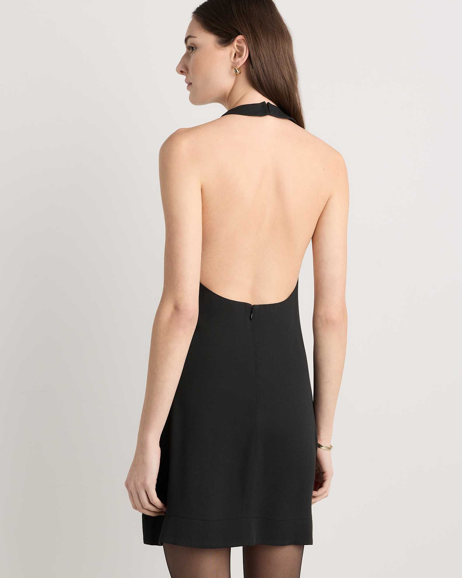 Lightweight Crepe Halter Mini Dress in True Black Lightweight Crepe Halter Mini Dress in True Black