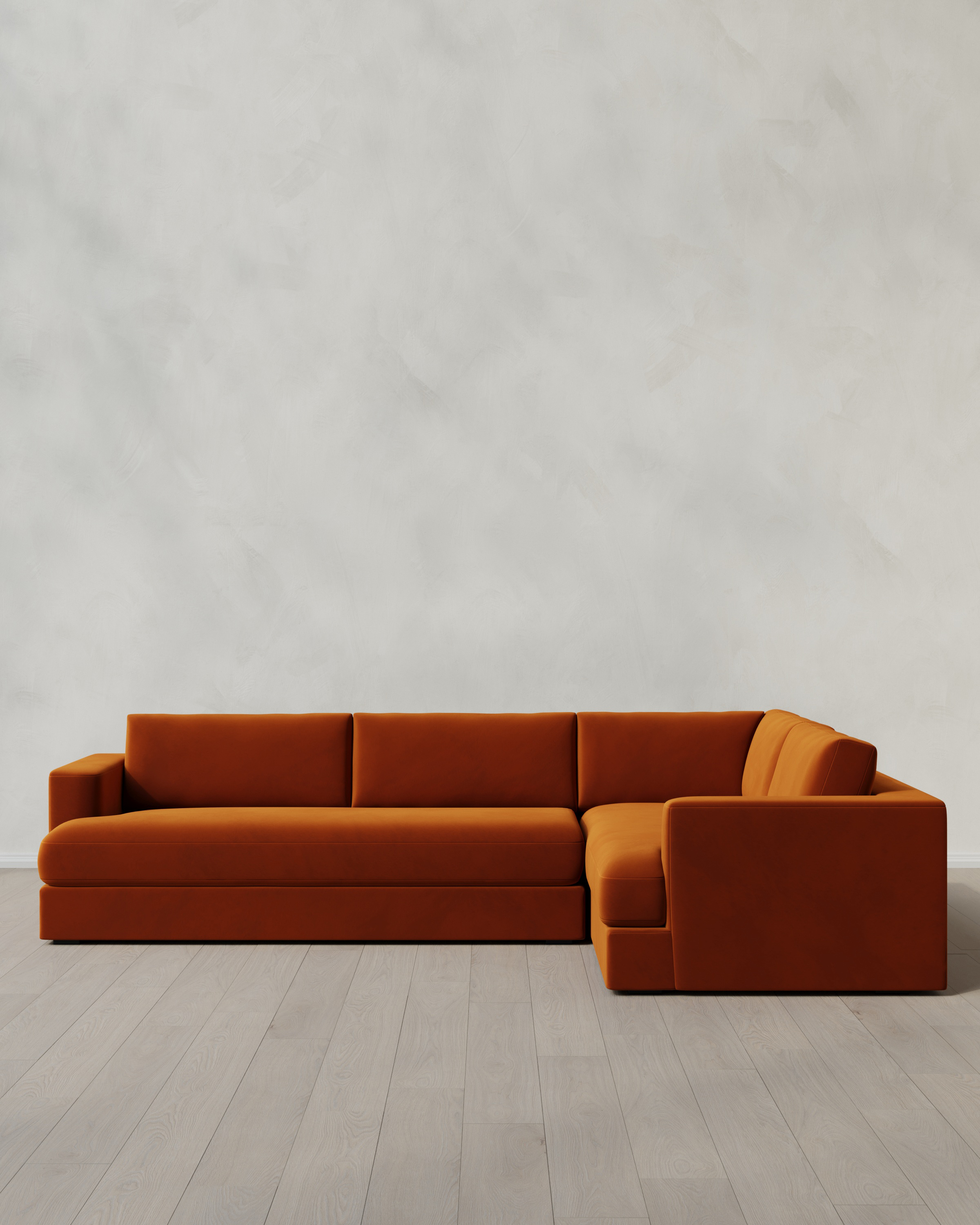 Rust Sierra Curved Arm L Sectional in Performance Velvet