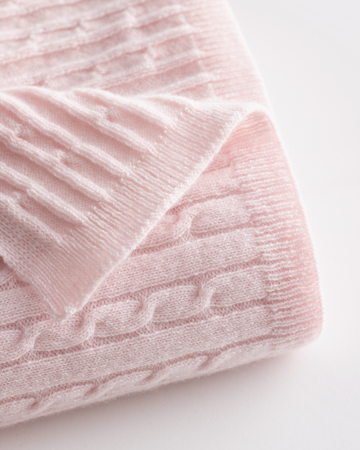 Minimal Pink Mongolian Cashmere Cable Knit Baby Blanket