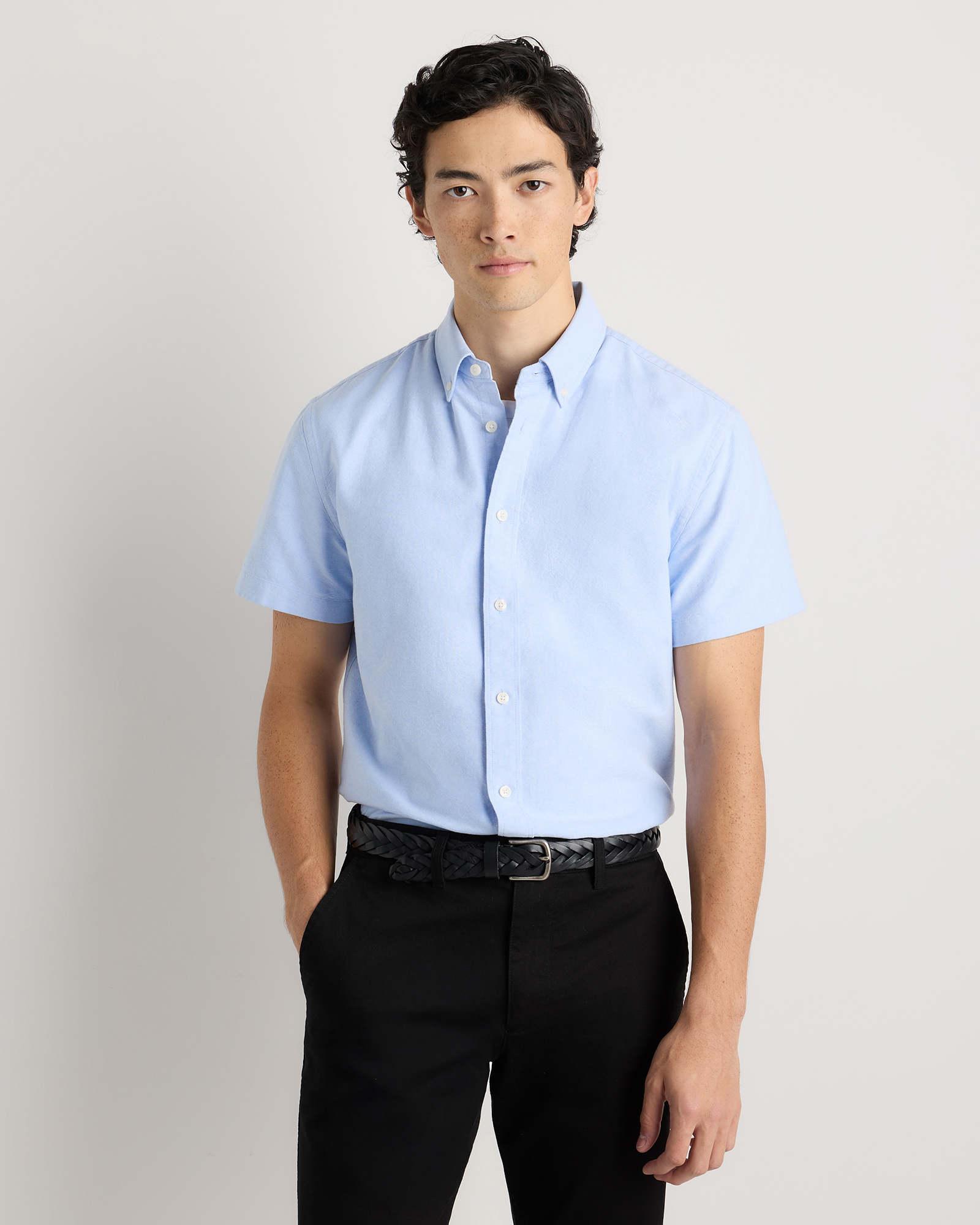 Pale Blue 100% Organic Cotton Short Sleeve Oxford Shirt