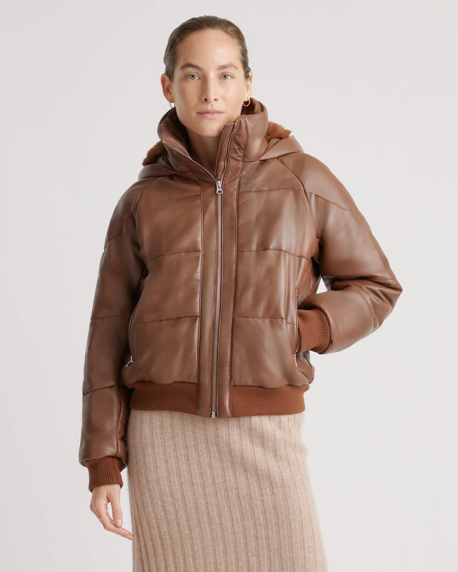 Puffer Website 100% Leather Puffer Jacket